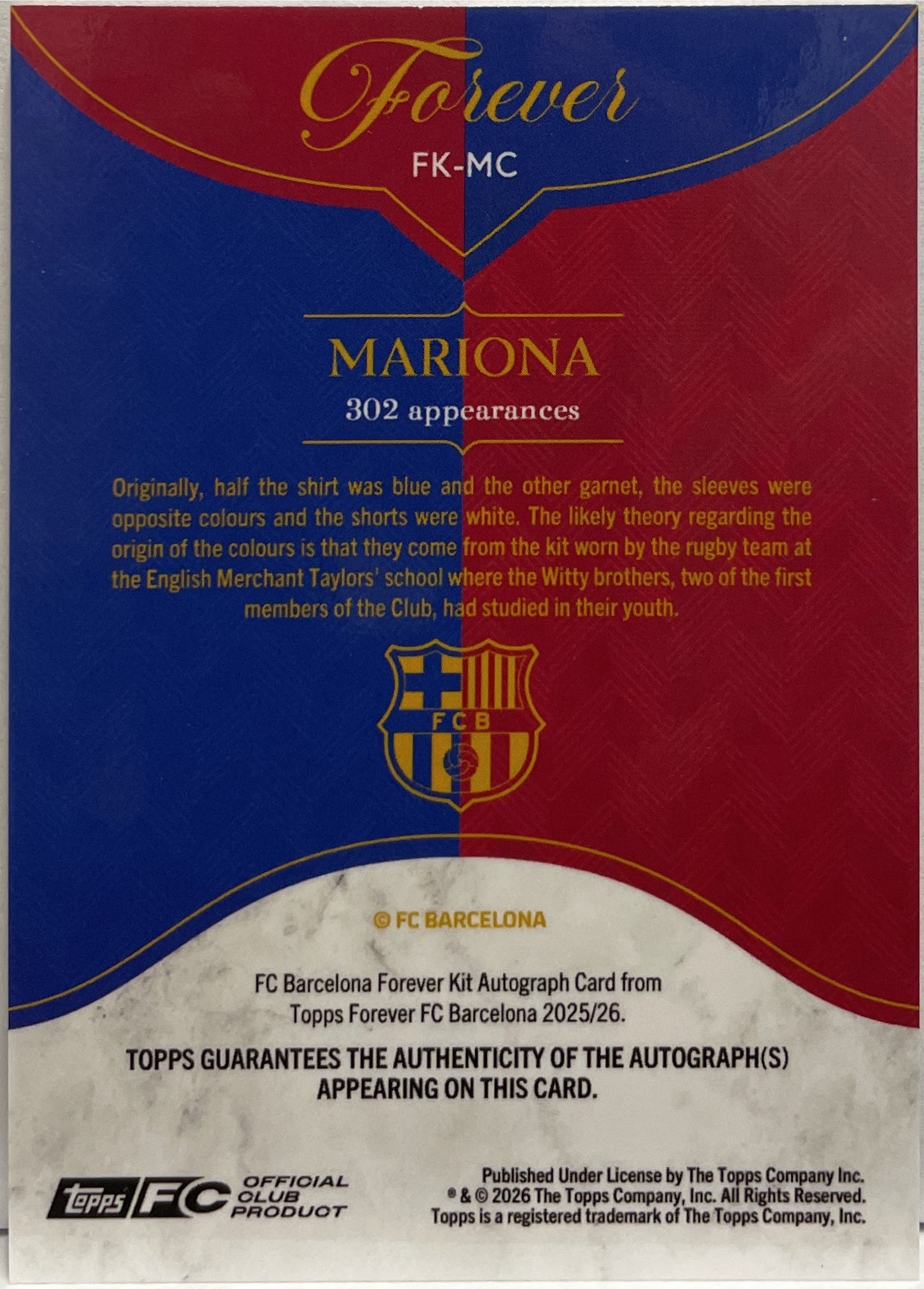 Mariona 17/25 Orange Topps FC Barcelona Forever 2025/26
