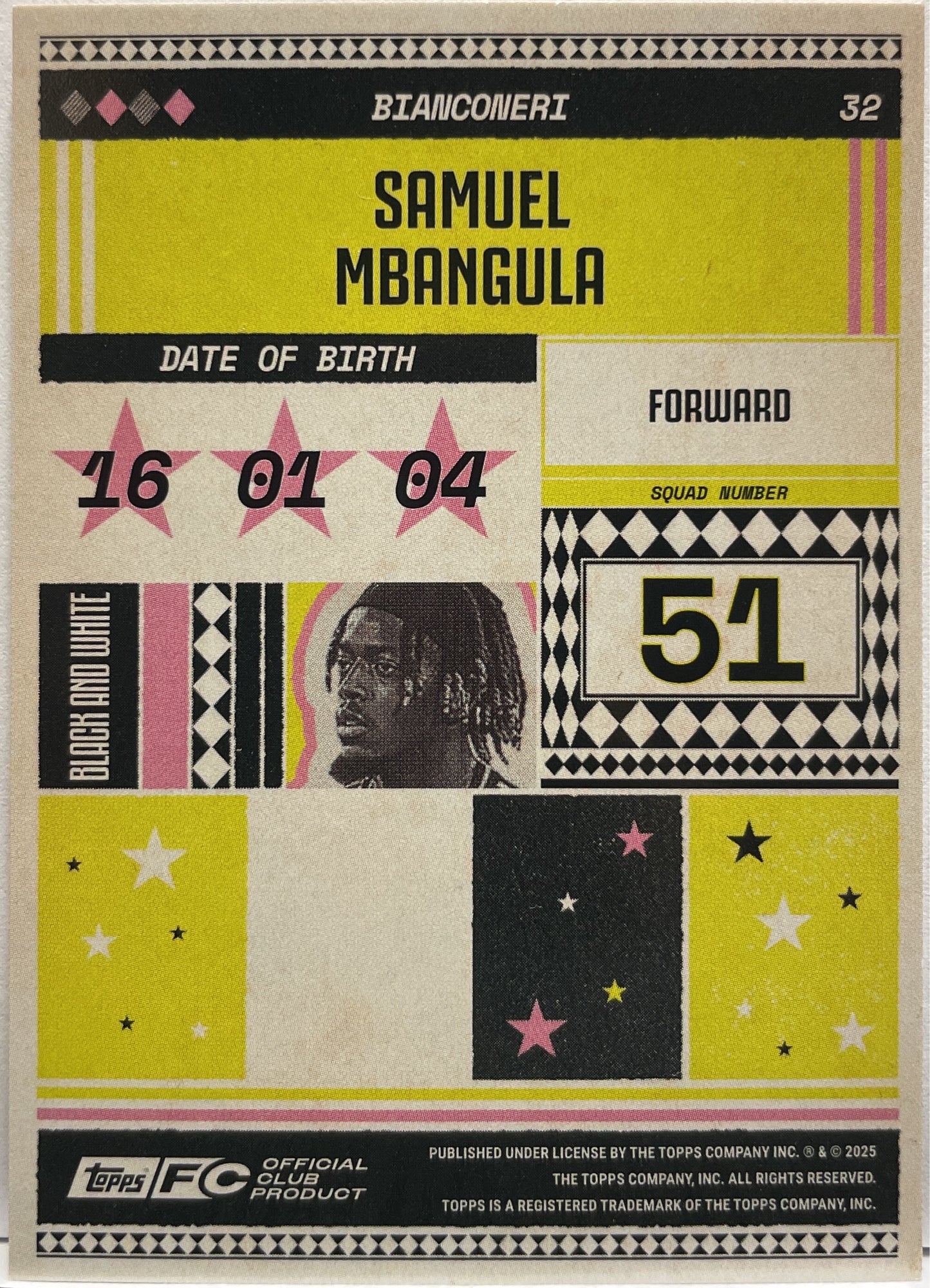 Samuel Mbangula 22/25 Rookie Presents Topps Juventus Premium Team Set 2024/25