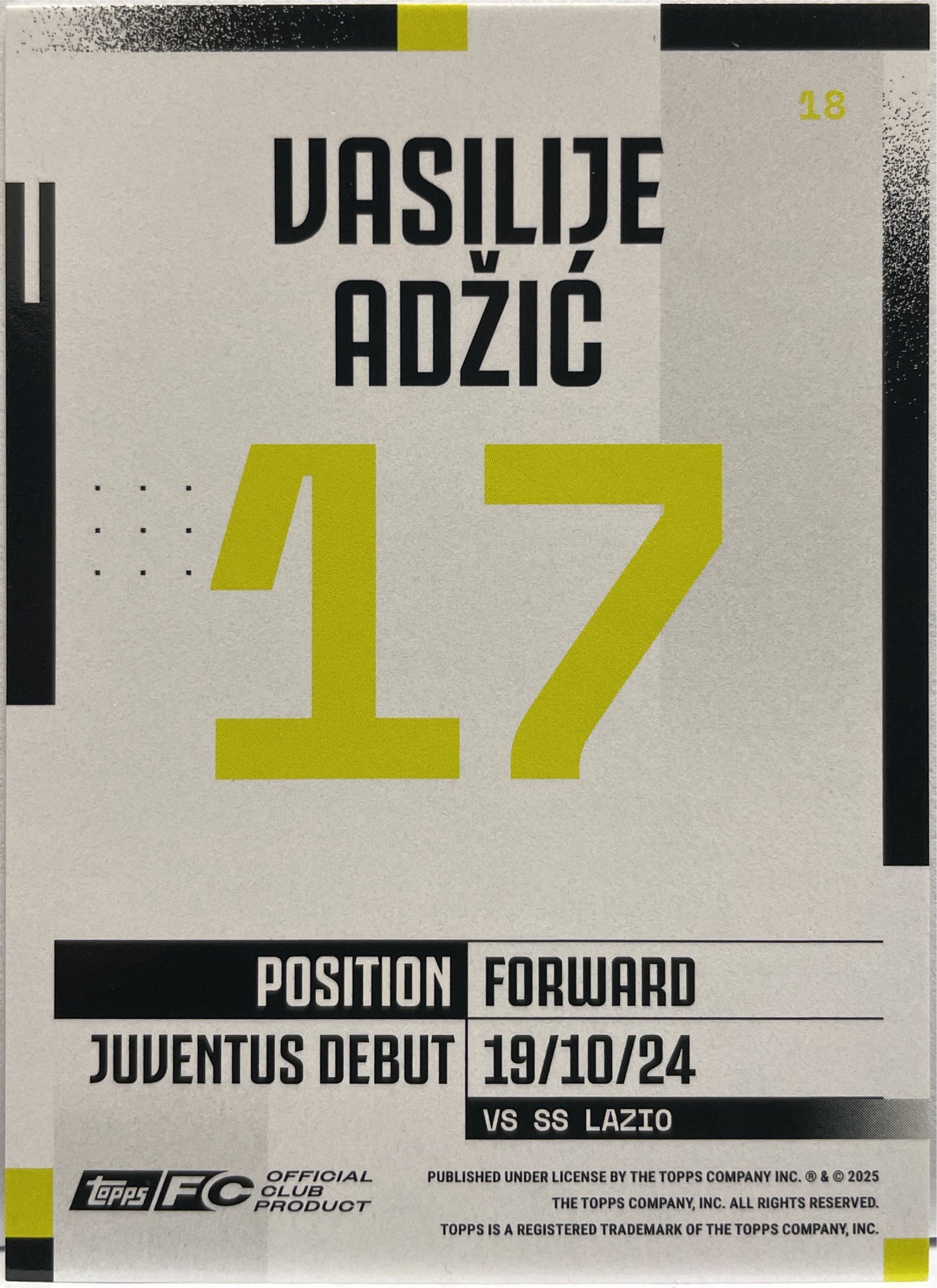 Vasilije Adzic 36/75 Rookie Aqua Topps Juventus Premium Team Set 2024/25