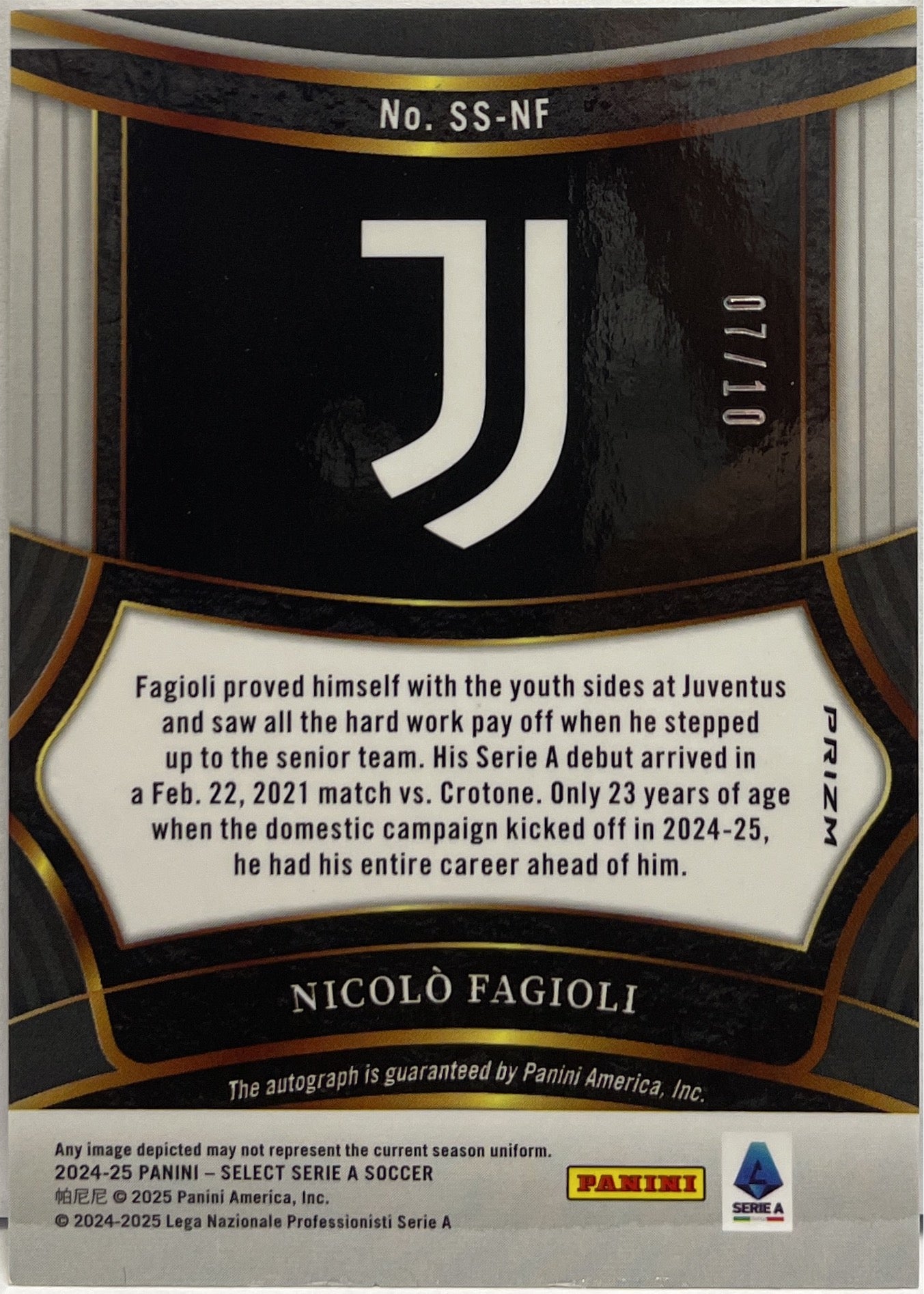Nicolo Fagioli 7/10 Autograph Signature Gold Panini Select Serie A 2024/25