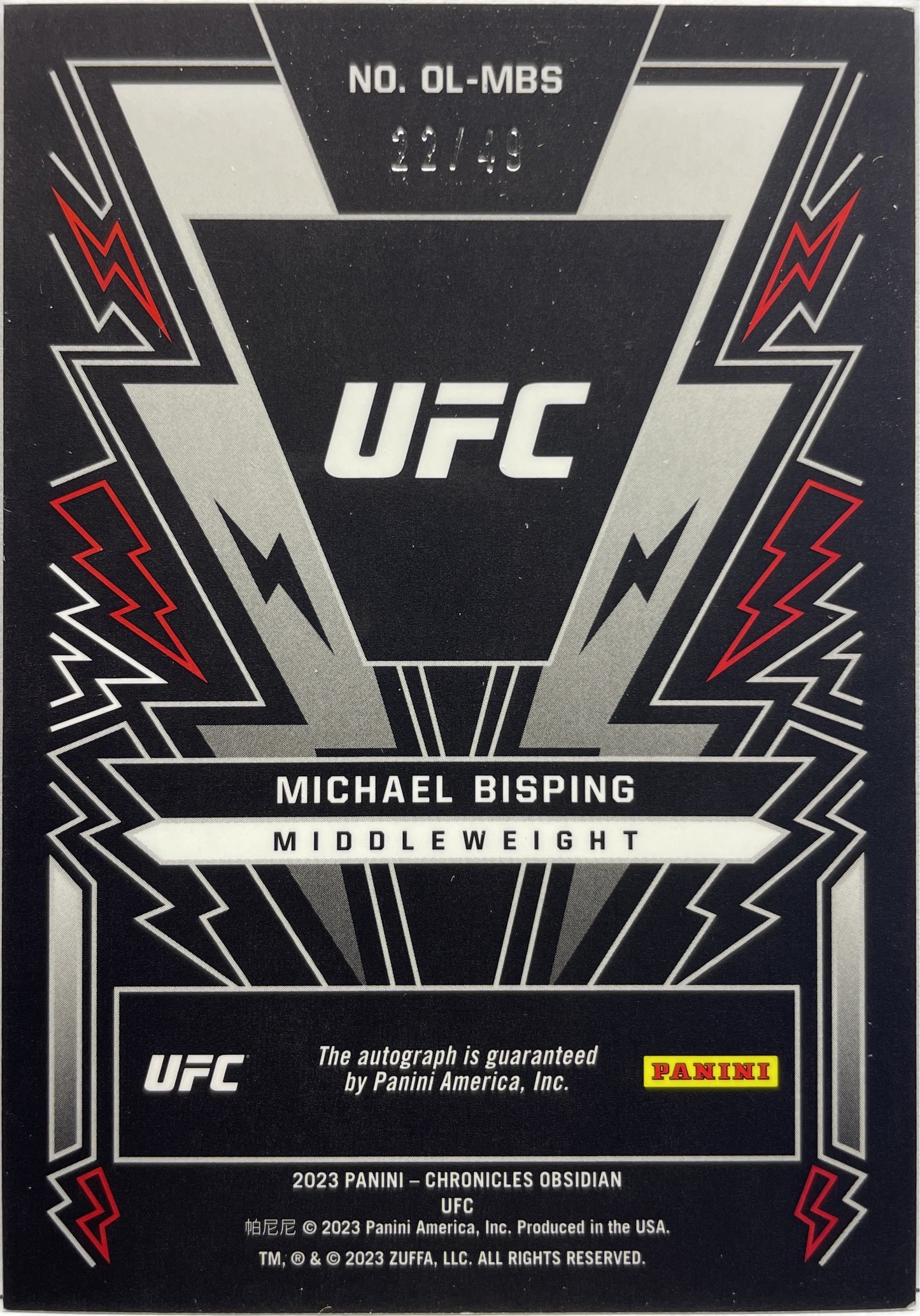 Michael Bisping 22/49 Autograph Lightning Strike Obsidian Blue Chronicles UFC 2023