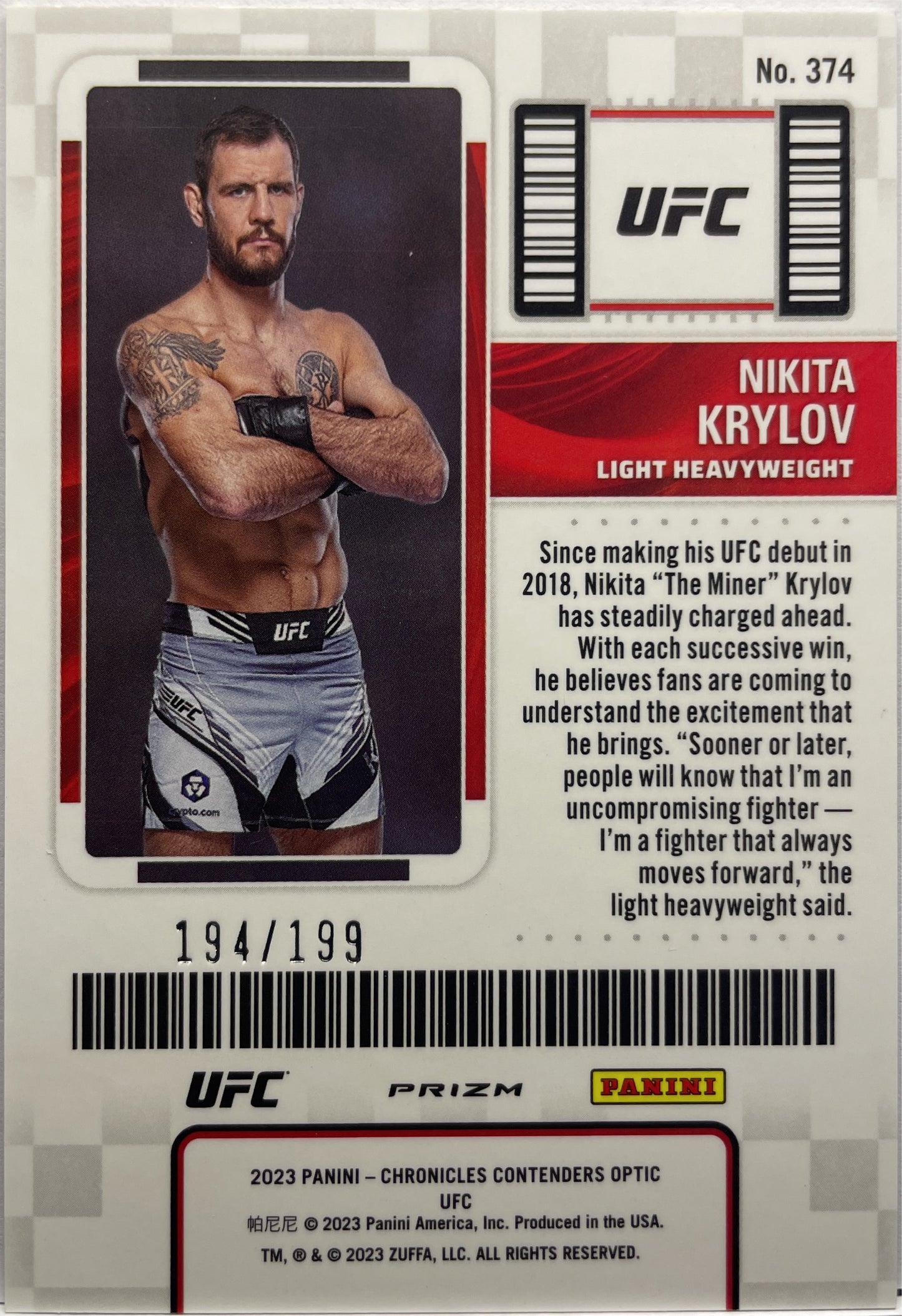 Nikita Krylov 194/199 Season Ticket Optic Red Chronicles UFC 2023