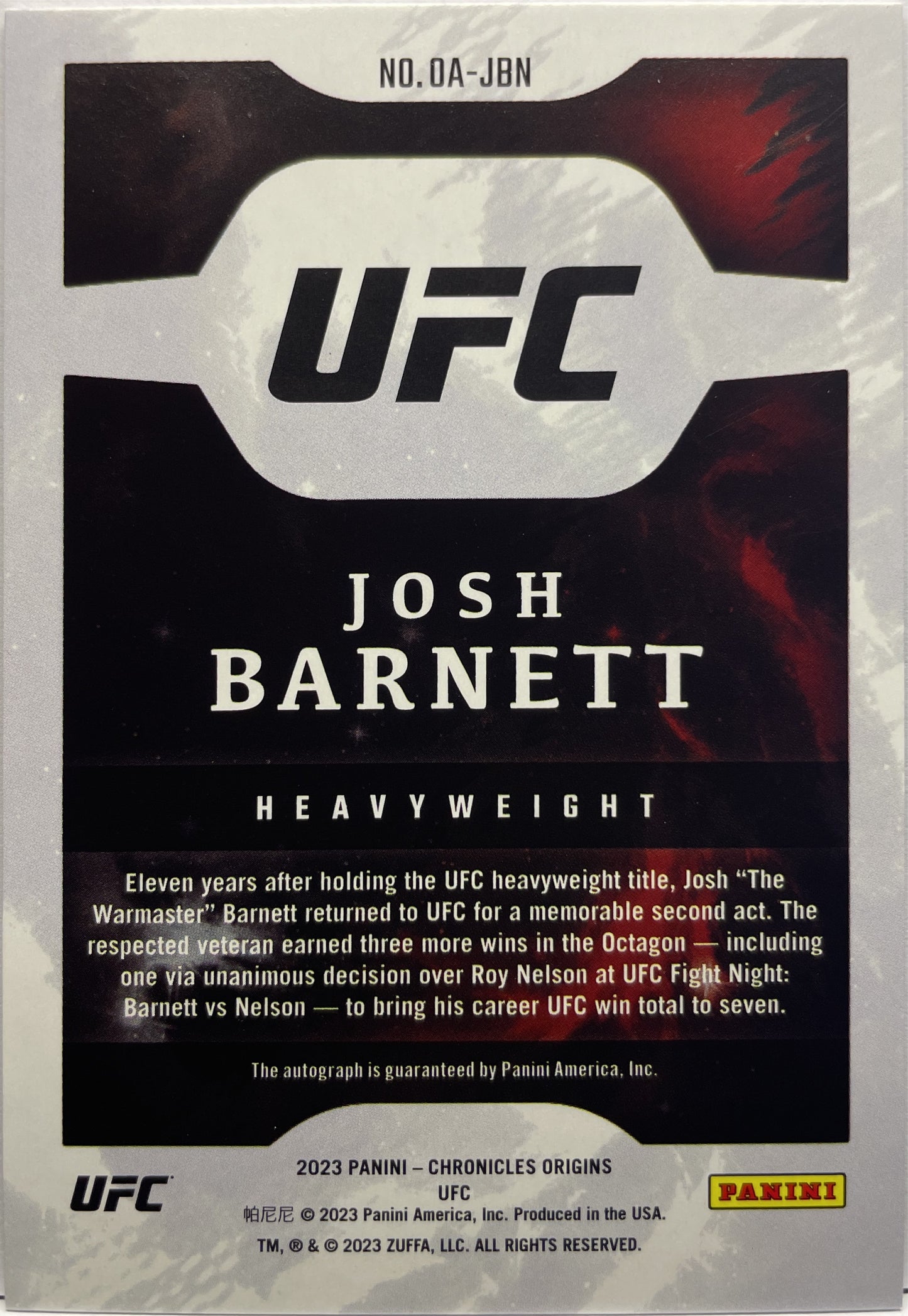 Josh Barnett Autograph Origins Chronicles UFC 2023