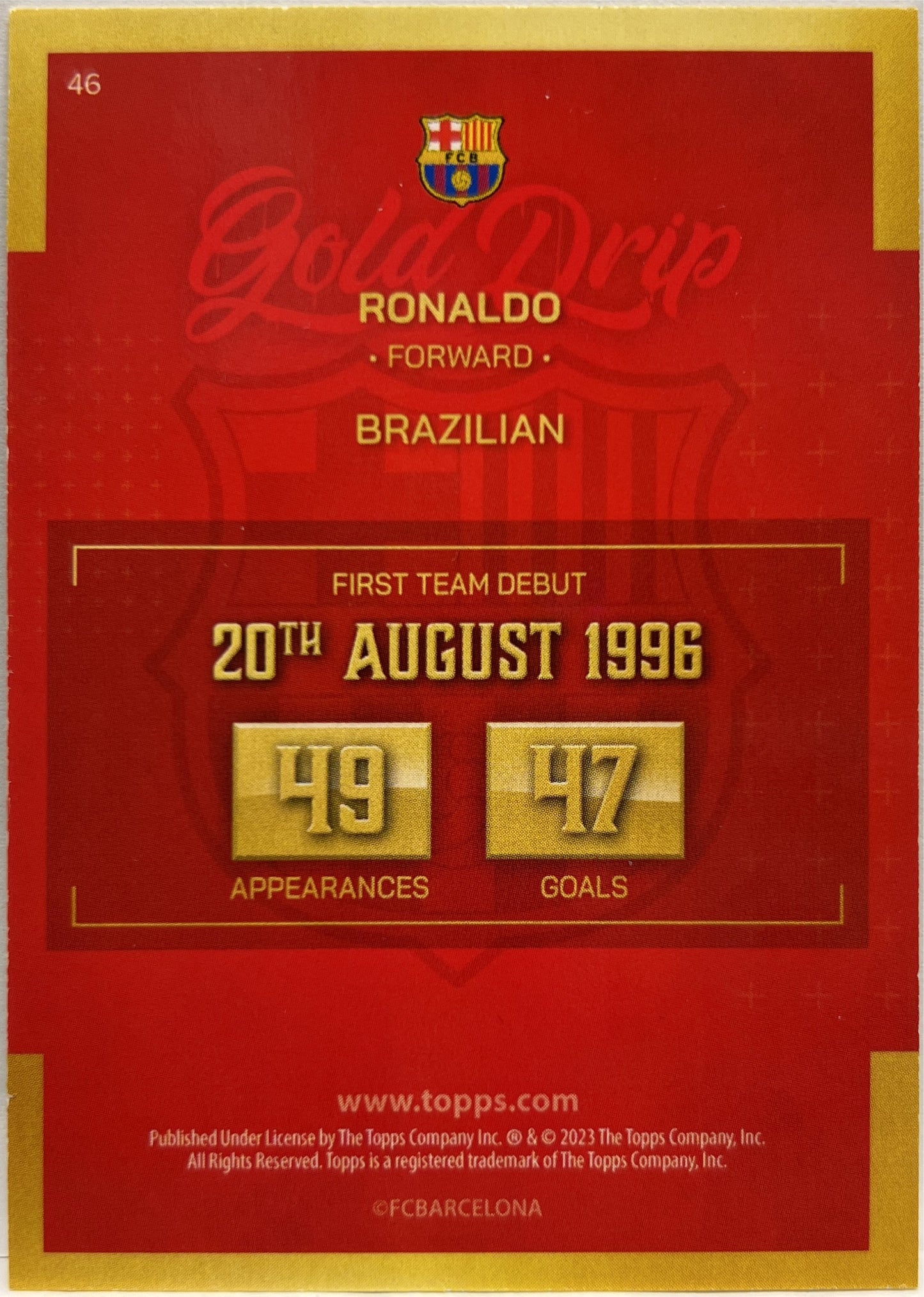 Ronaldo Nazario Gold Drip Topps FC Barcelona Team Set 2022/23
