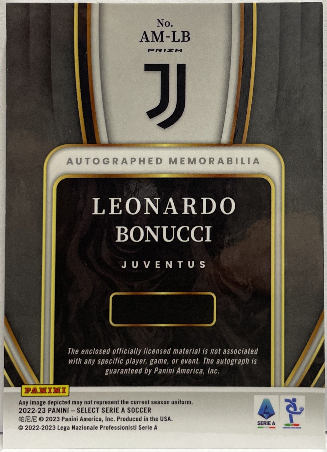 Leonardo Bonucci Patch Autograph Memorabilia Panini Select Serie A 2022/23