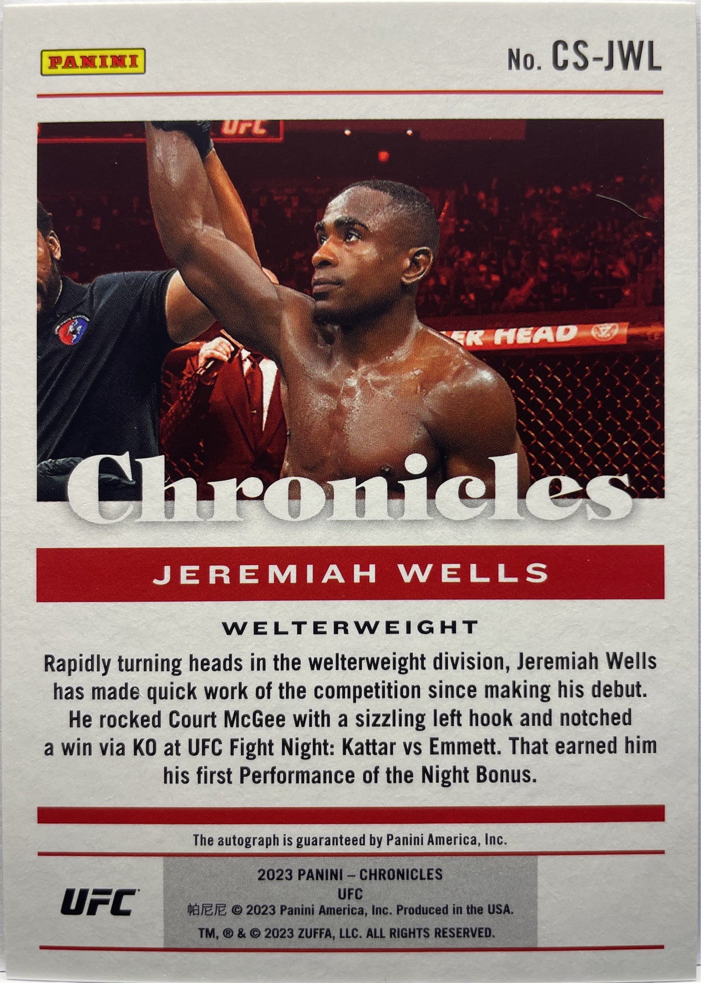 Jeremiah Wells Rookie Autograph Chronicles UFC 2023