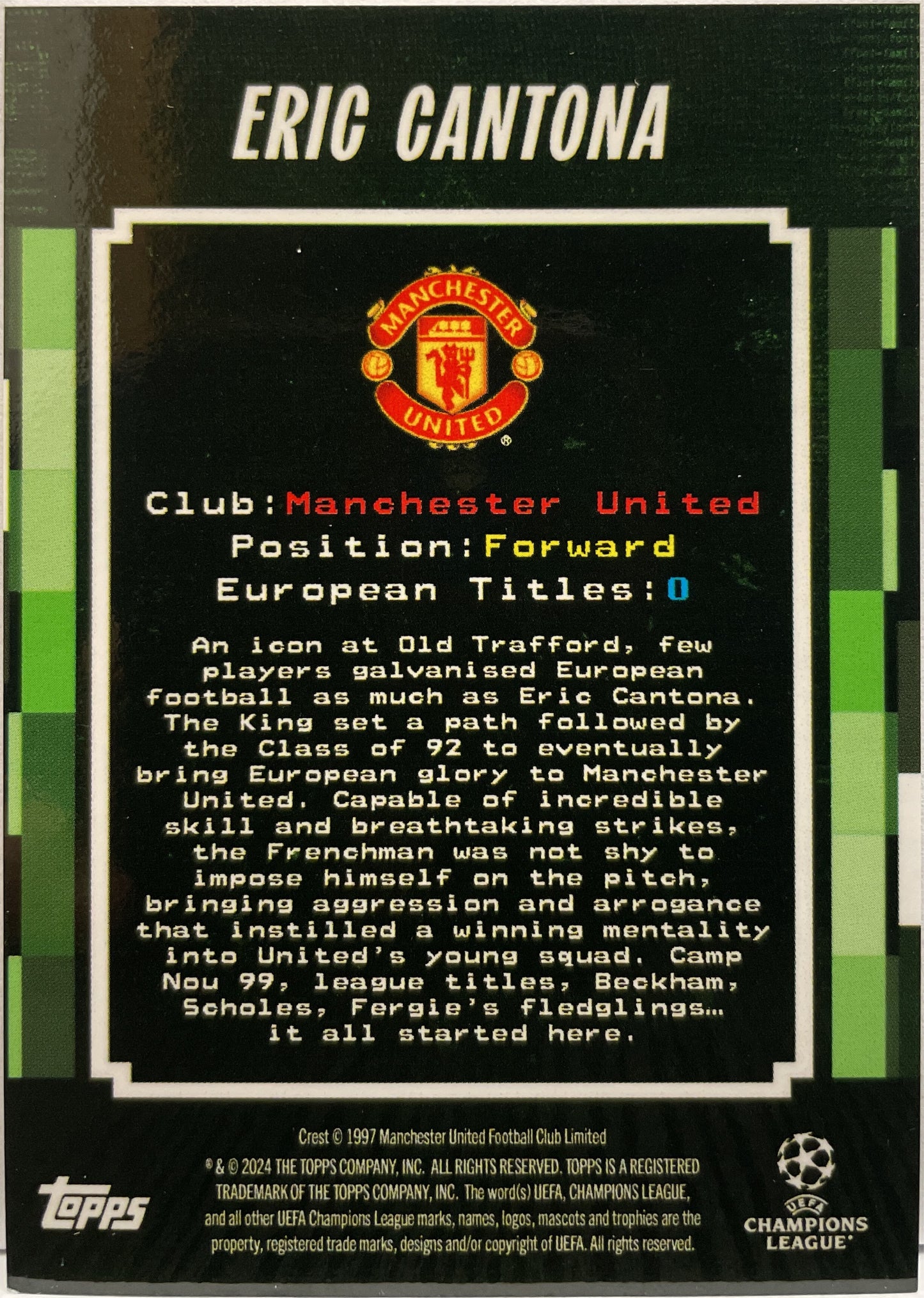 Eric Cantona 73/99 Pioneer Green Topps Decades 2024/25