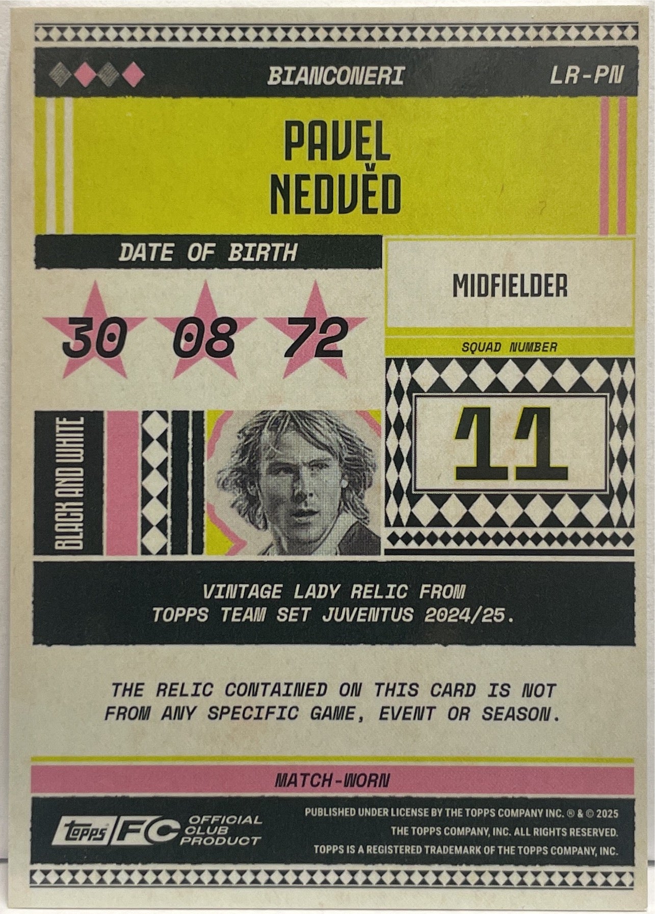 Pavel Nedved 1/250 Patch Vintage Lady Relic Topps Juventus Premium Team Set 2024/25
