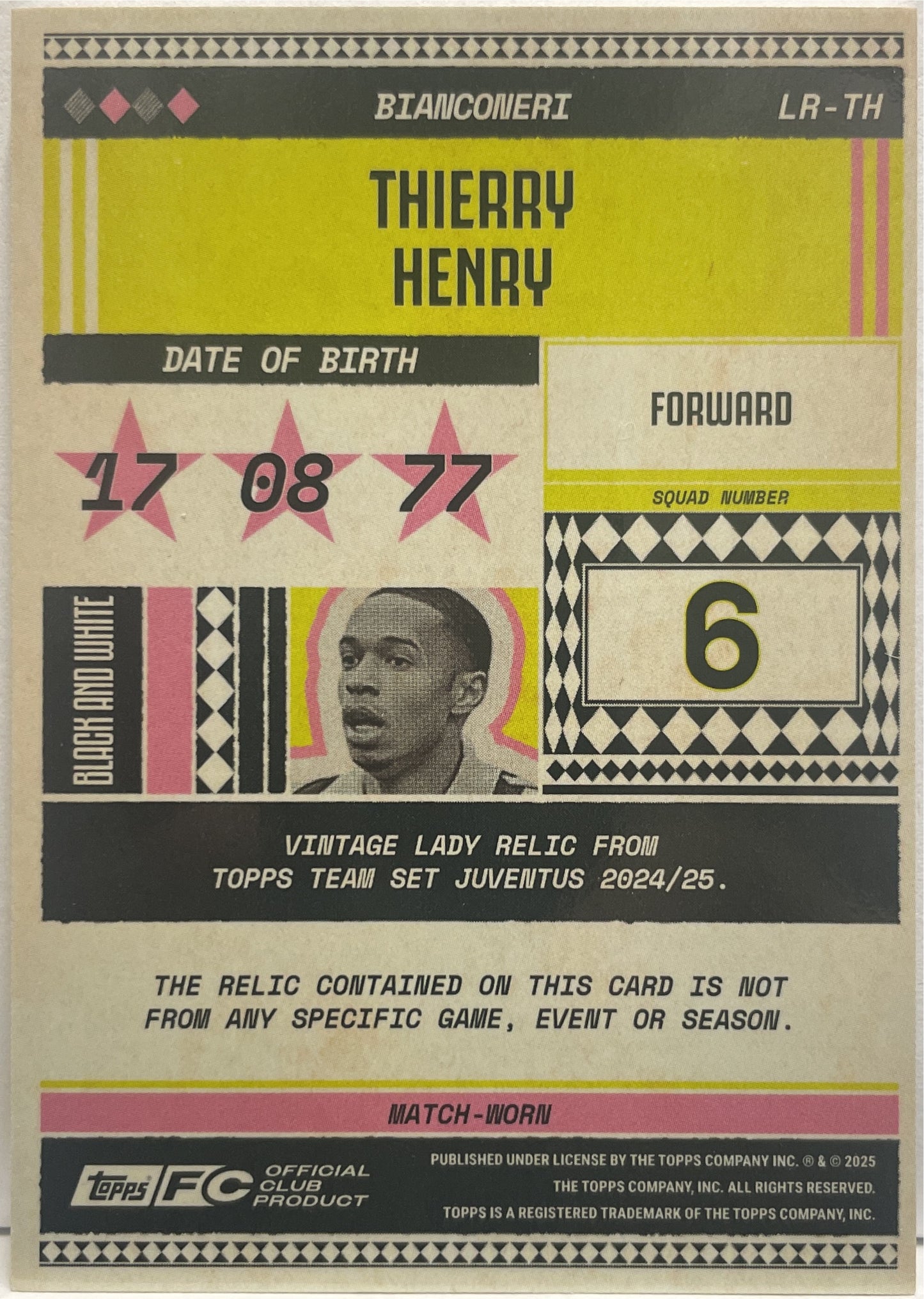 Thierry Henry 45/99 Patch Vintage Lady Relic Topps Juventus Premium Team Set 2024/25