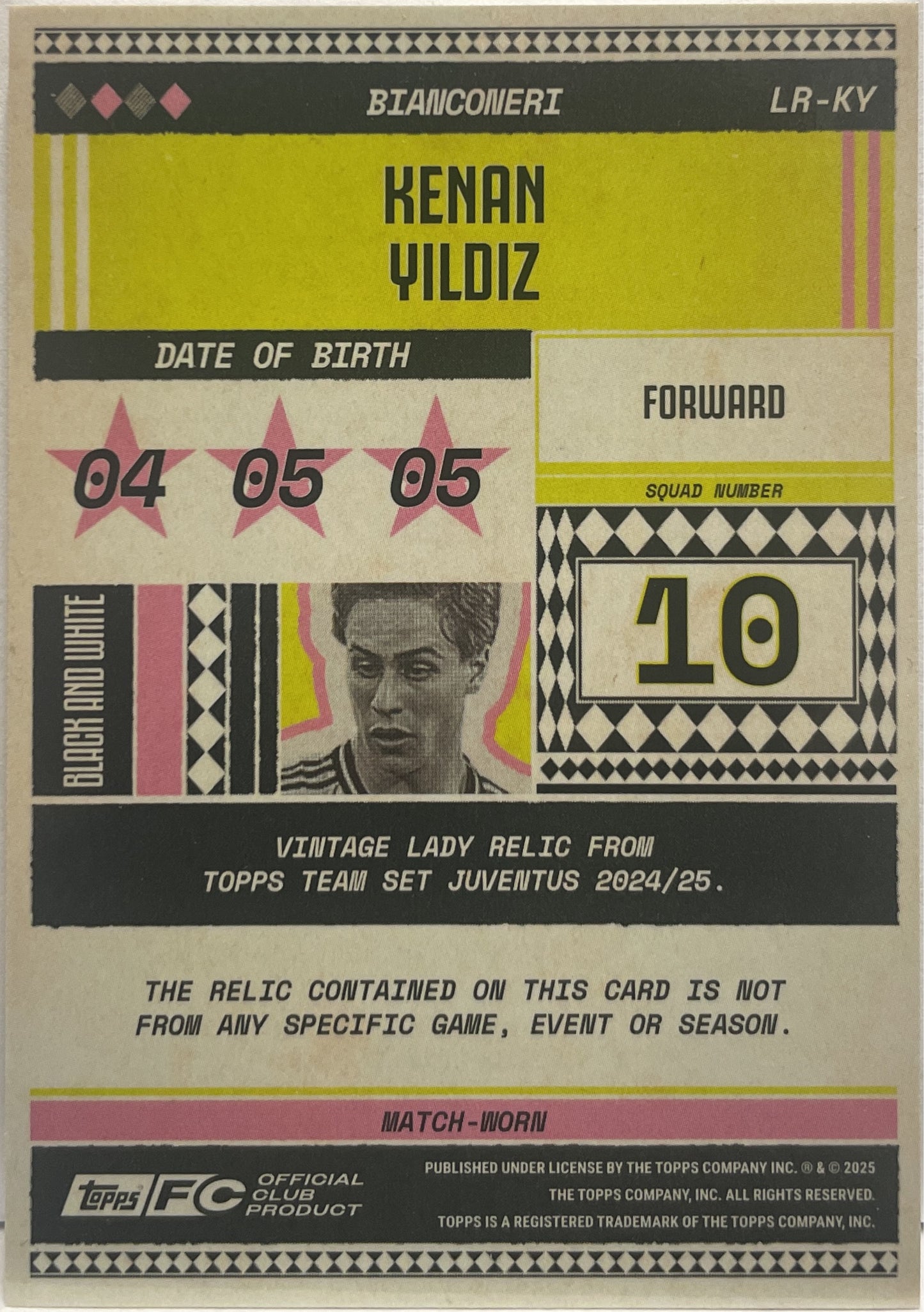 Kenan Yildiz 50/250 Patch Vintage Lady Relic Topps Juventus Premium Team Set 2024/25
