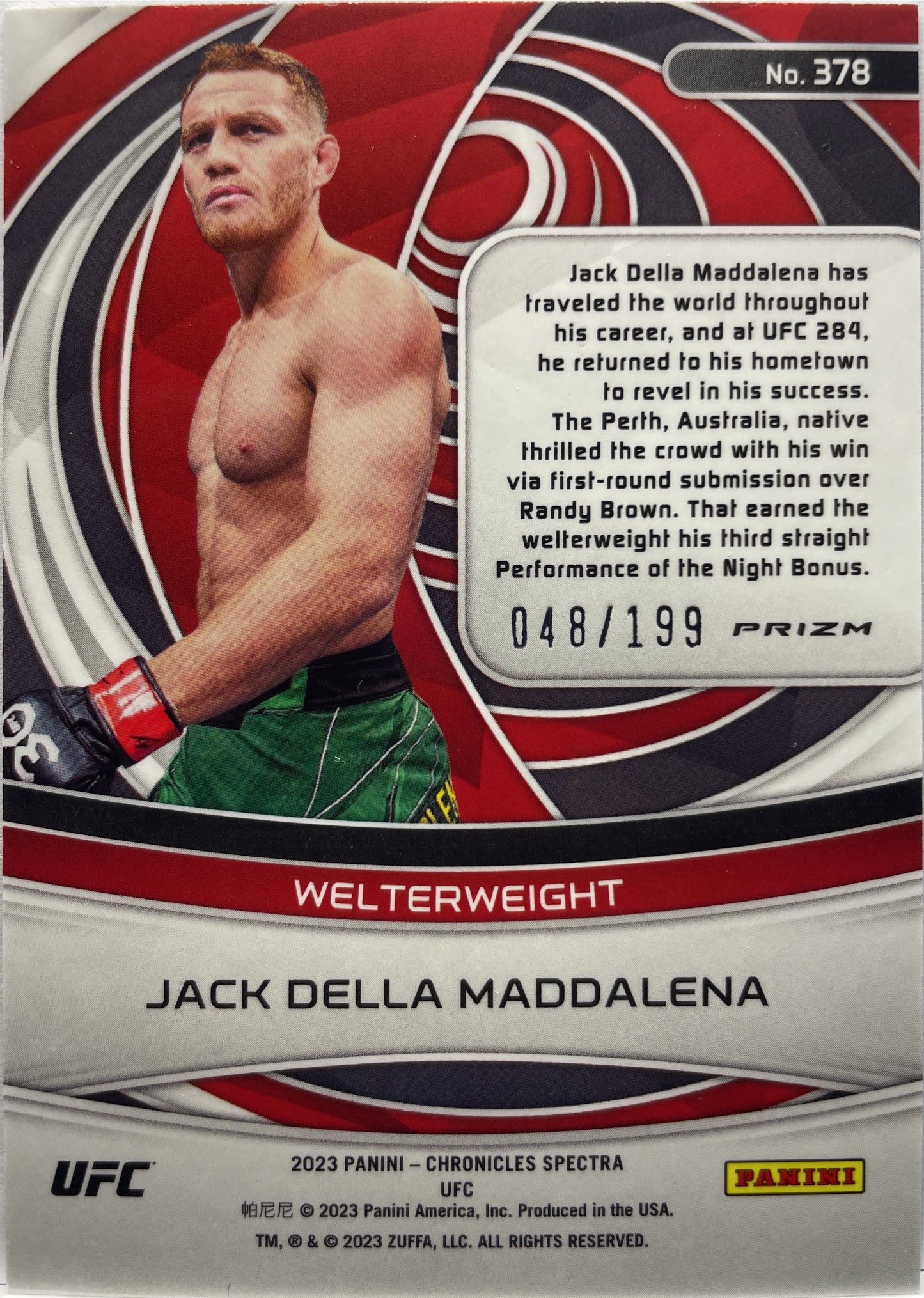 Jack Della Maddalena 48/199 Rookie Spectra Red Chronicles UFC 2023