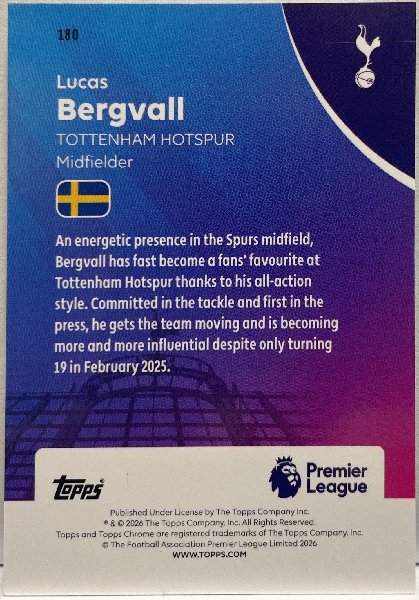 Lucas Bergvall 134/199 Future Stars Aqua RayWave Topps Chrome Premier League EPL 2026