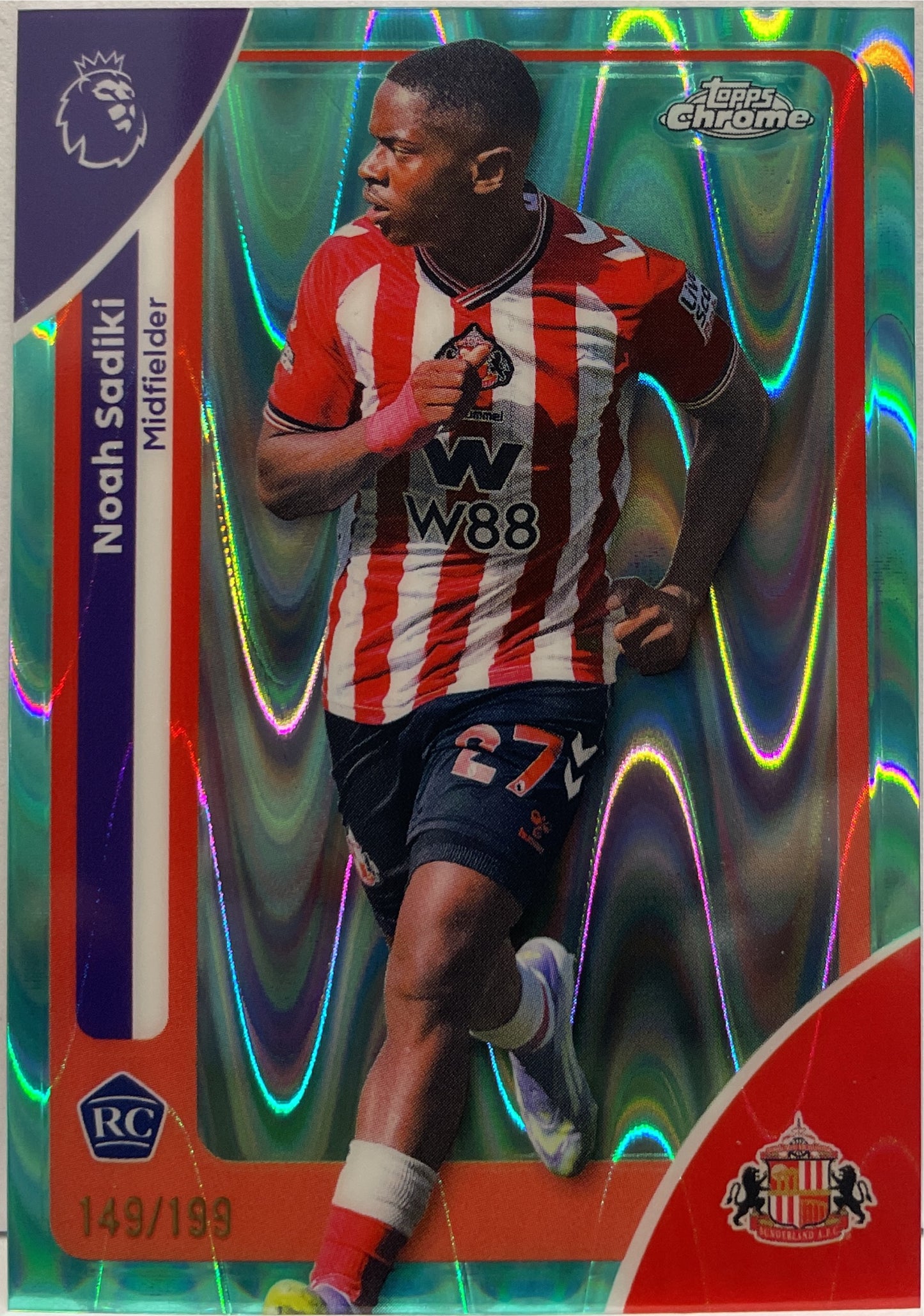 Noah Sadiki 149/199 Rookie Aqua RayWave Topps Chrome Premier League EPL 2026