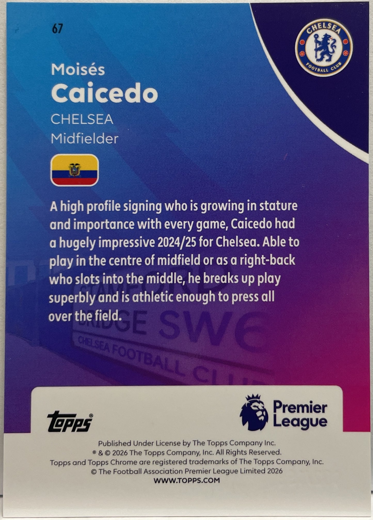 Moises Caicedo 140/199 Aqua RayWave Topps Chrome Premier League EPL 2026