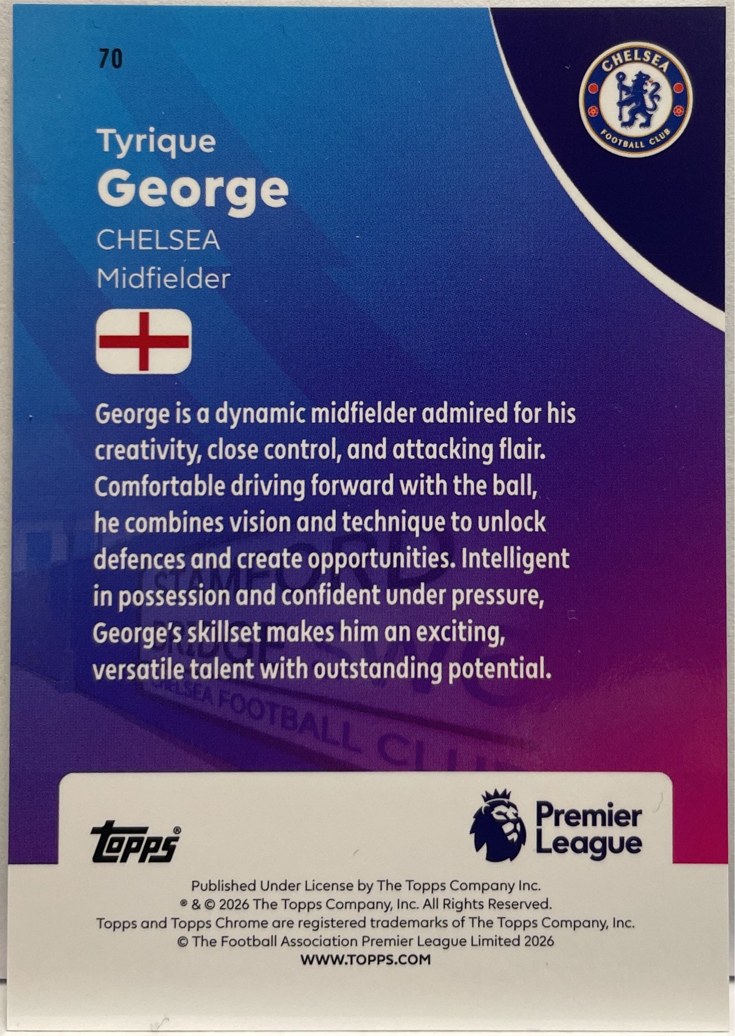 Tyrique George 14/150 Future Stars Blue Wave Topps Chrome Premier League EPL 2026