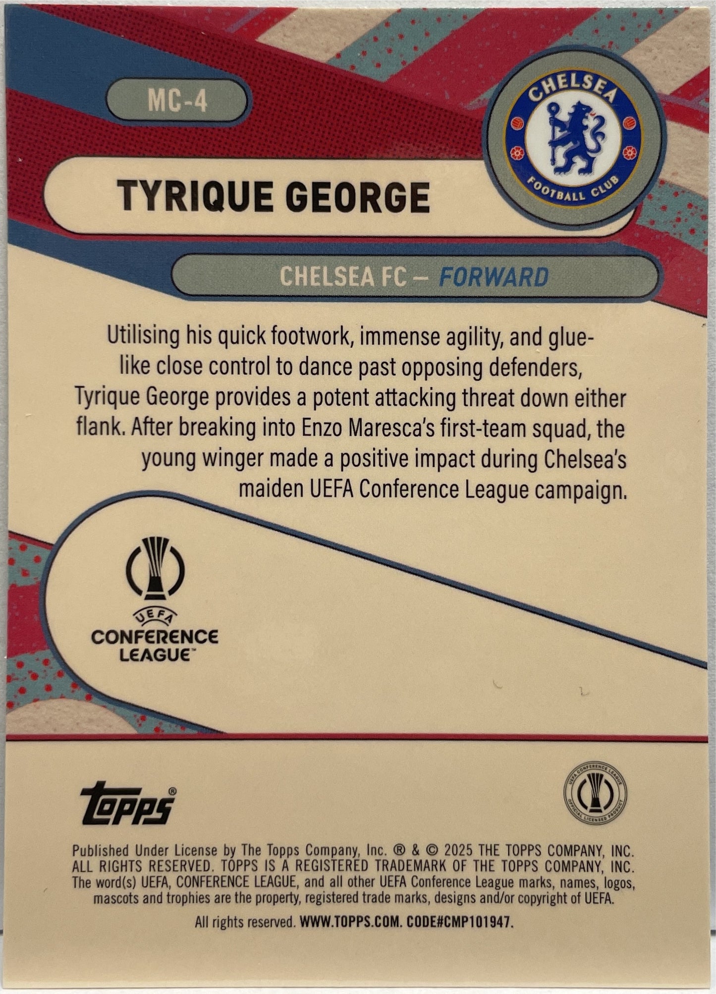 Tyrique George 44/150 Rookie Merli's Chosen Ones Blue Topps Merlin UCC 2024/25