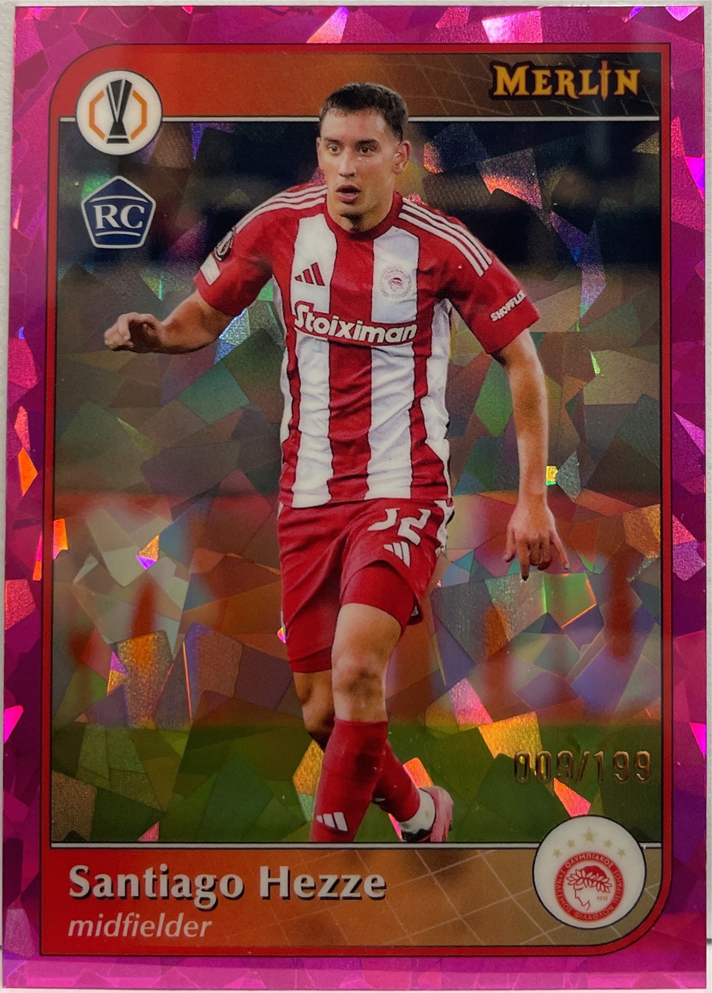 Santiago Hezze 9/199 Rookie Pink Atomic Topps Merlin UCC 2024/25