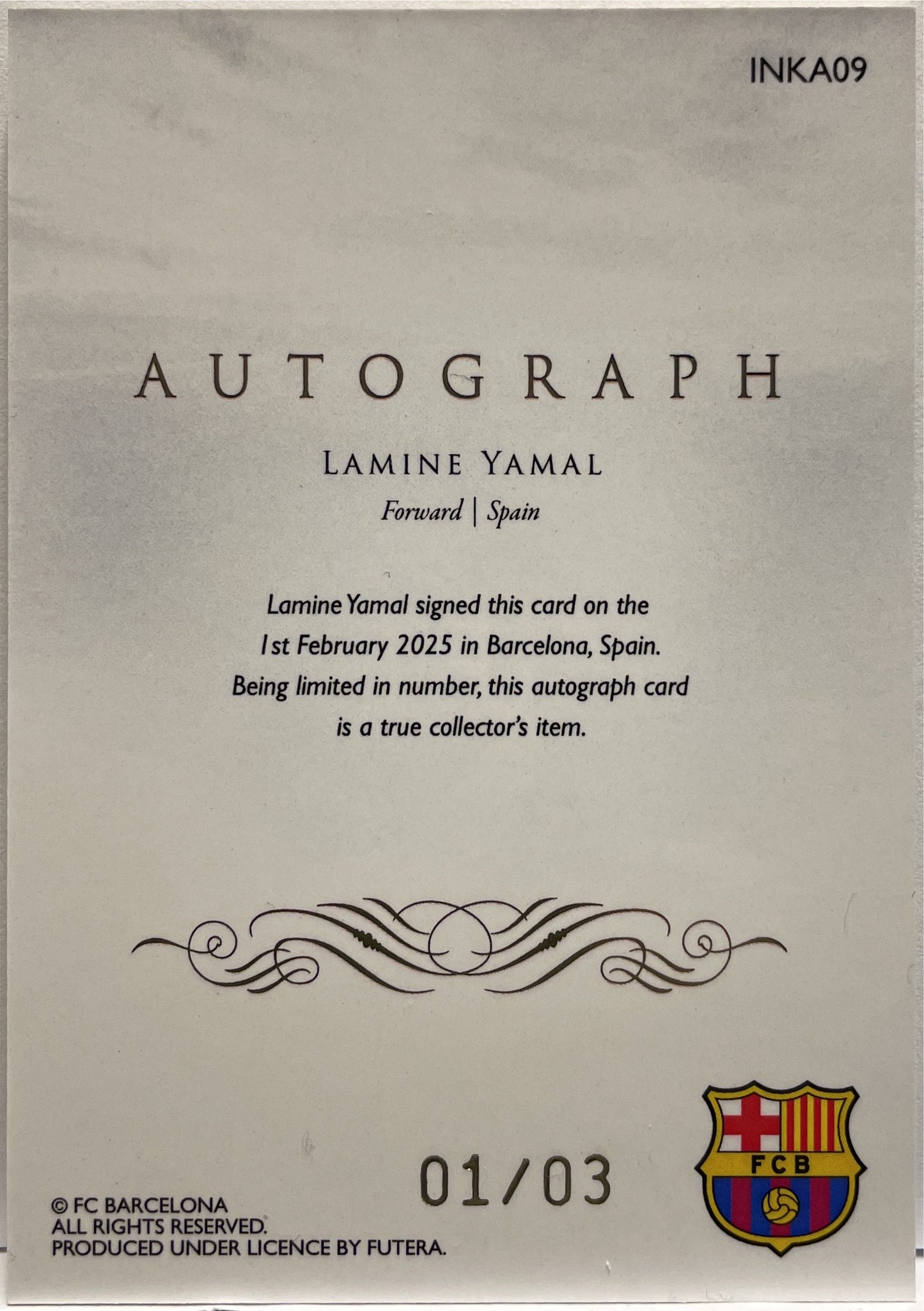 Lamine Yamal 1/3 Autograph On Card Futera FC Barcelona 2024/25