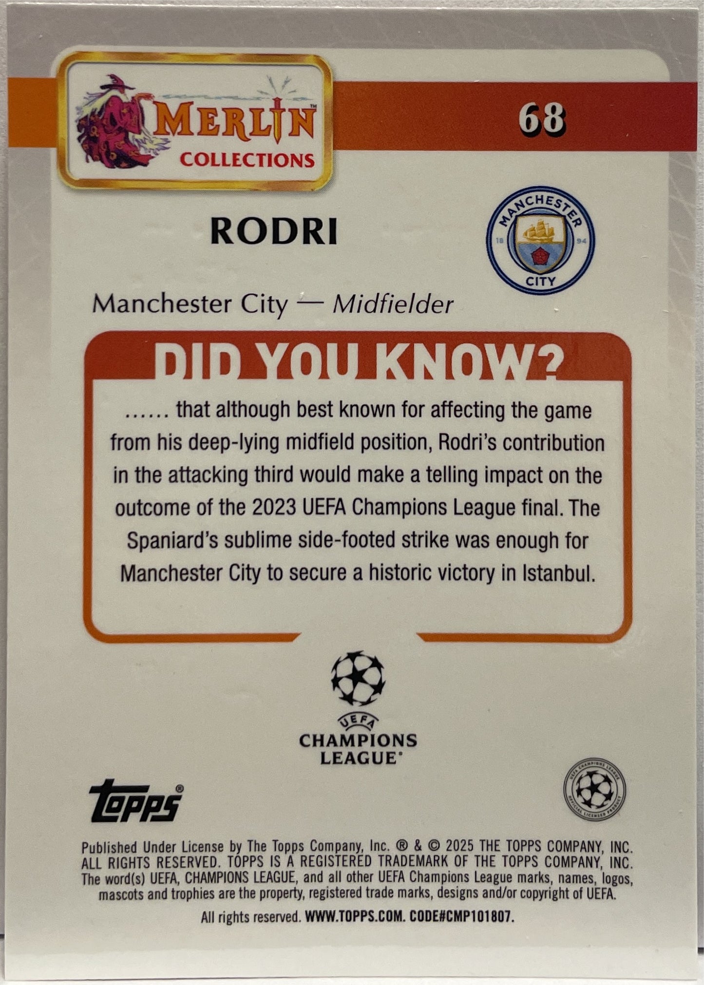 Rodri 122/125 Magenta Atomic Topps Merlin UCC 2024/25