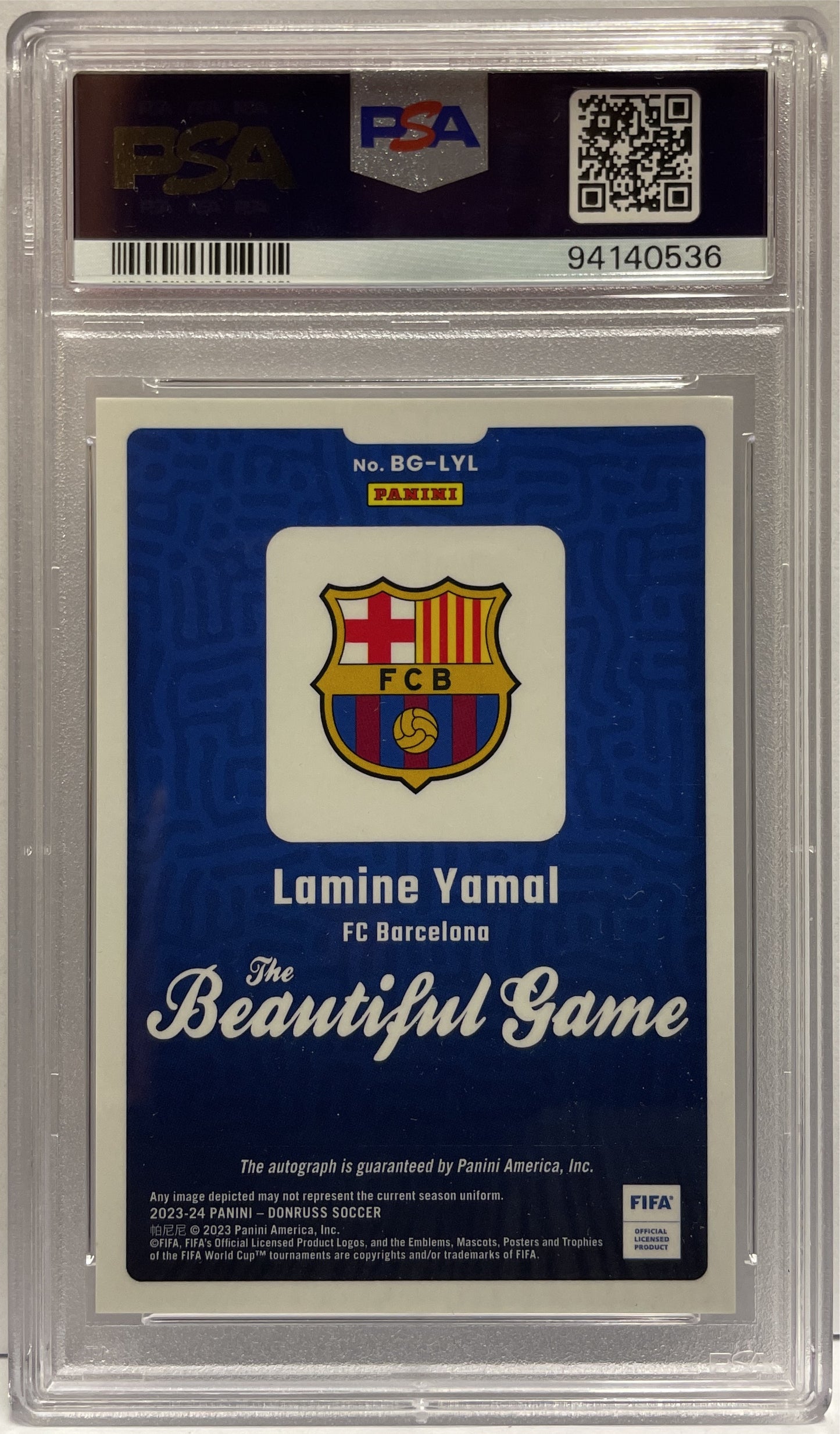 Lamine Yamal Rookie Autograph The Beautiful Game Panini Donruss Fifa 2023/24 PSA 10