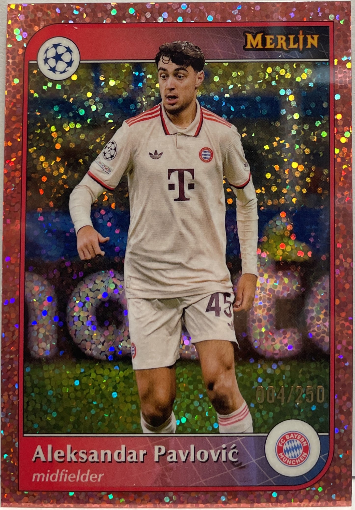 Aleksandar Pavlovic 4/250 Rose Gold Speckle Topps Merlin UCC 2024/25