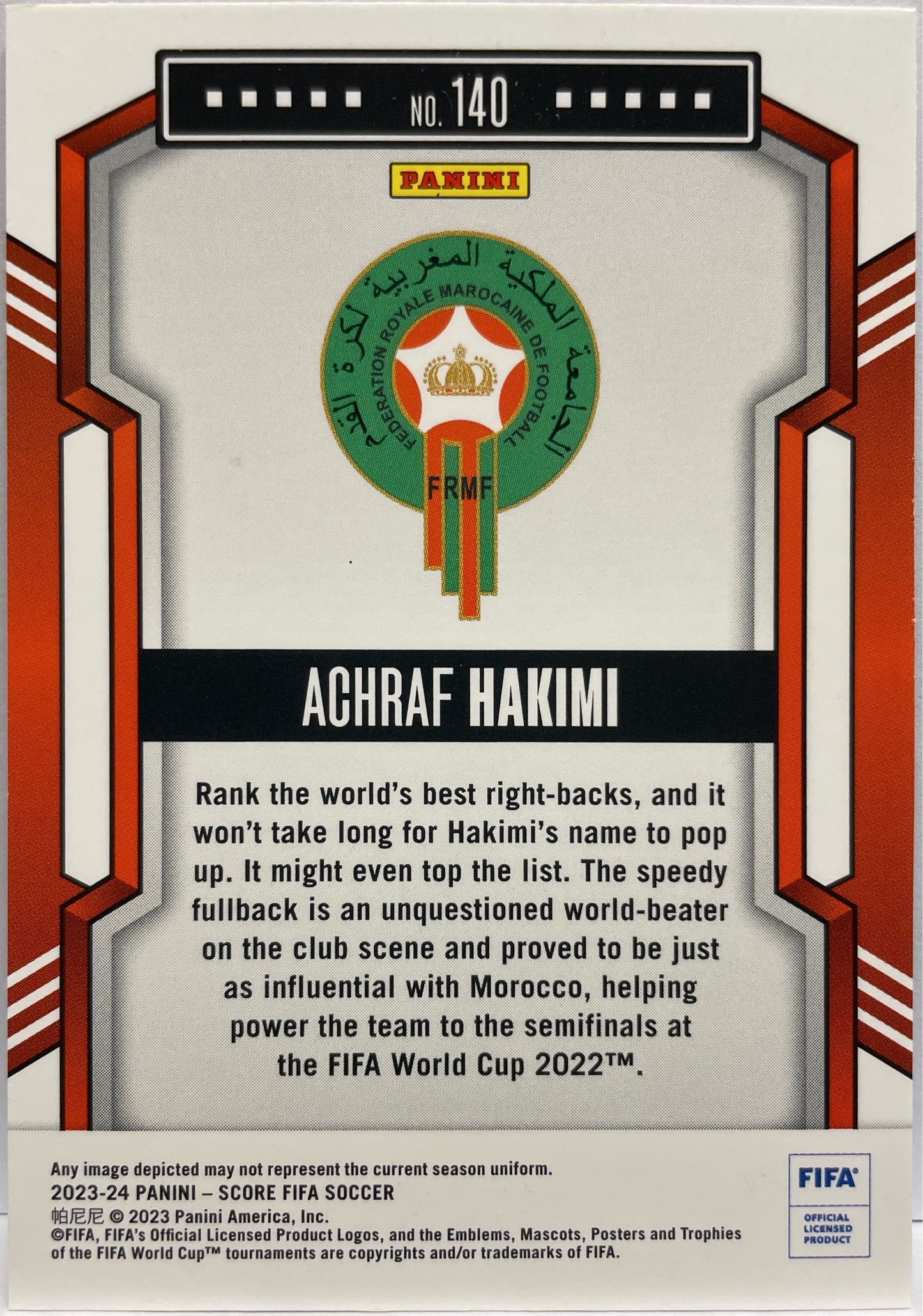 Achraf Hakimi 24/50 Blue Laser Score Fifa 23/24