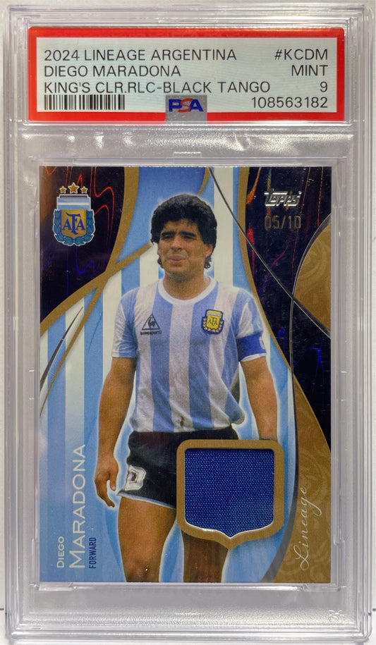 Diego Maradona 5/10 Patch Worn Kings Color Relic Black Tango Topps Lineage Argentina 2024 PSA 9