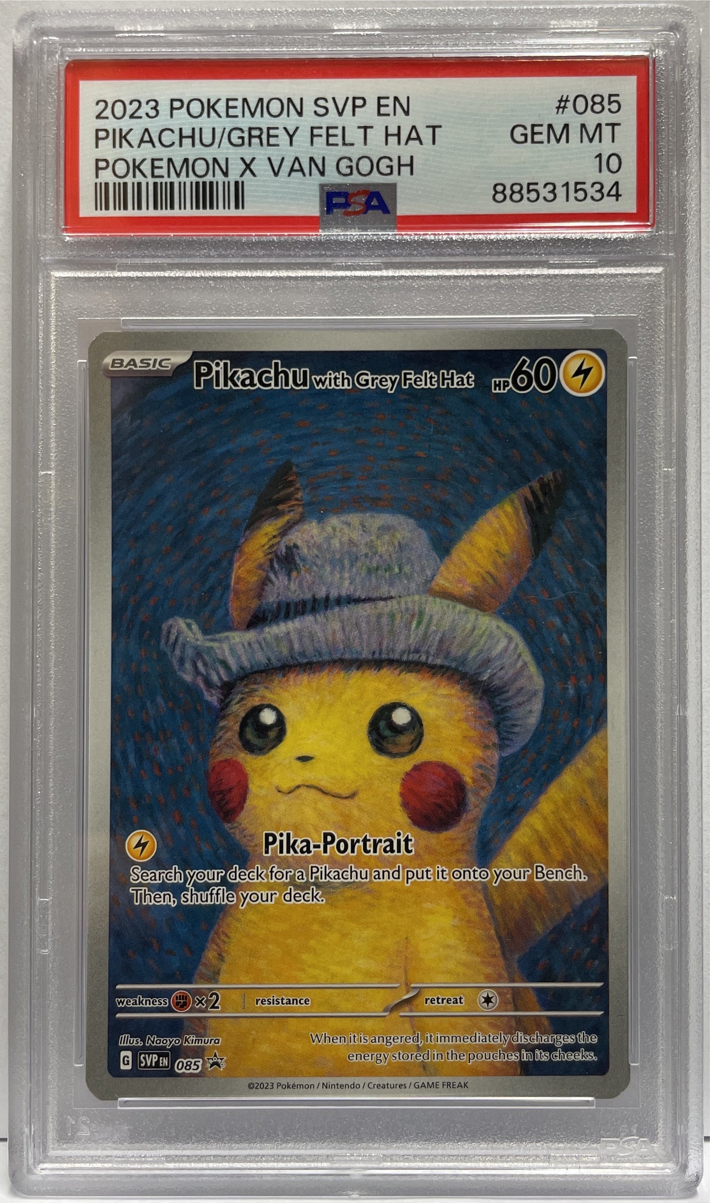 Pikachu Grey Felt Hat 085 Promo Pokemon SVP En X Van Gogh 2023 PSA 10