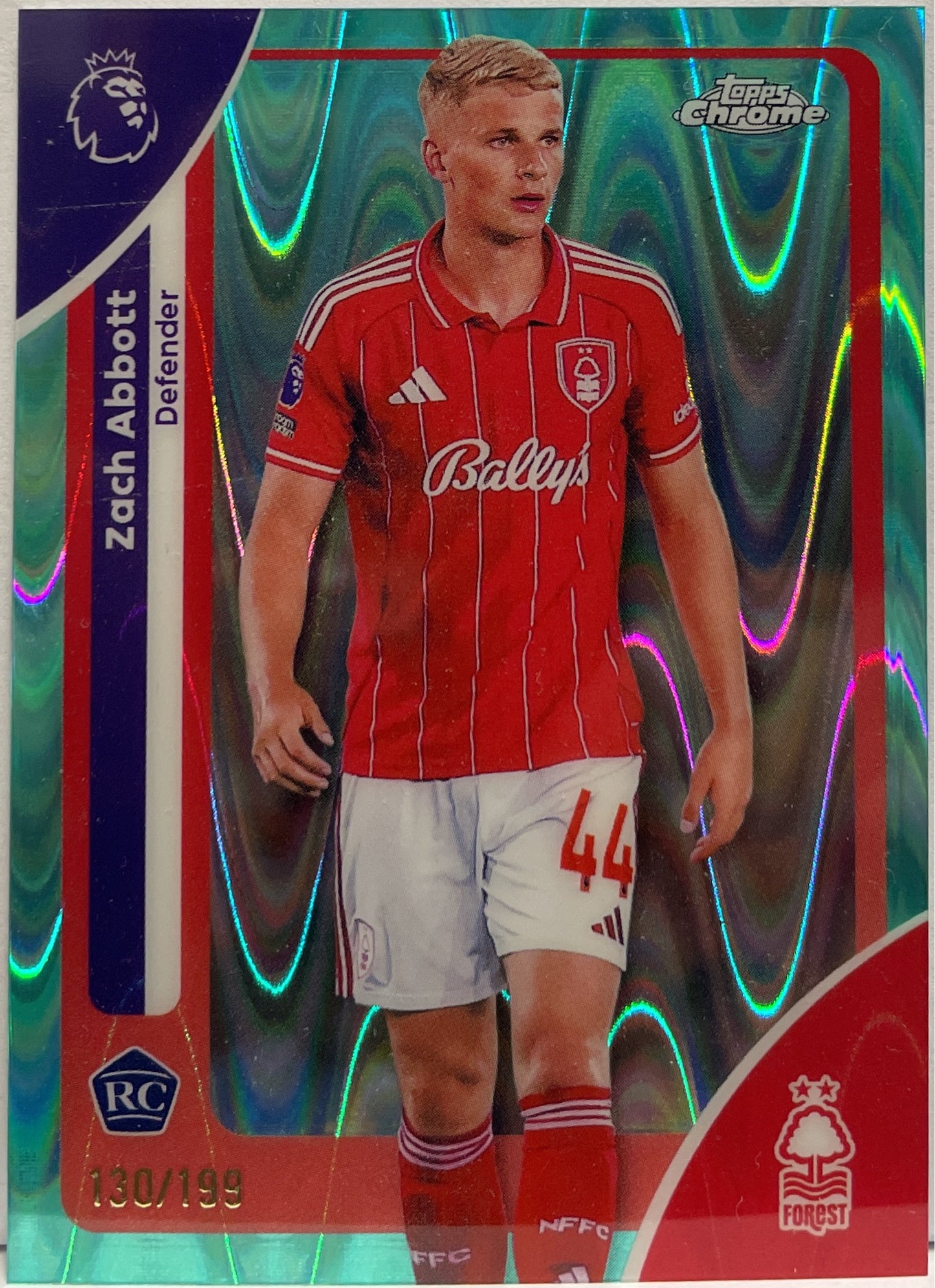 Zach Abbott 130/199 Rookie Aqua RayWave Topps Chrome Premier League EPL 2026
