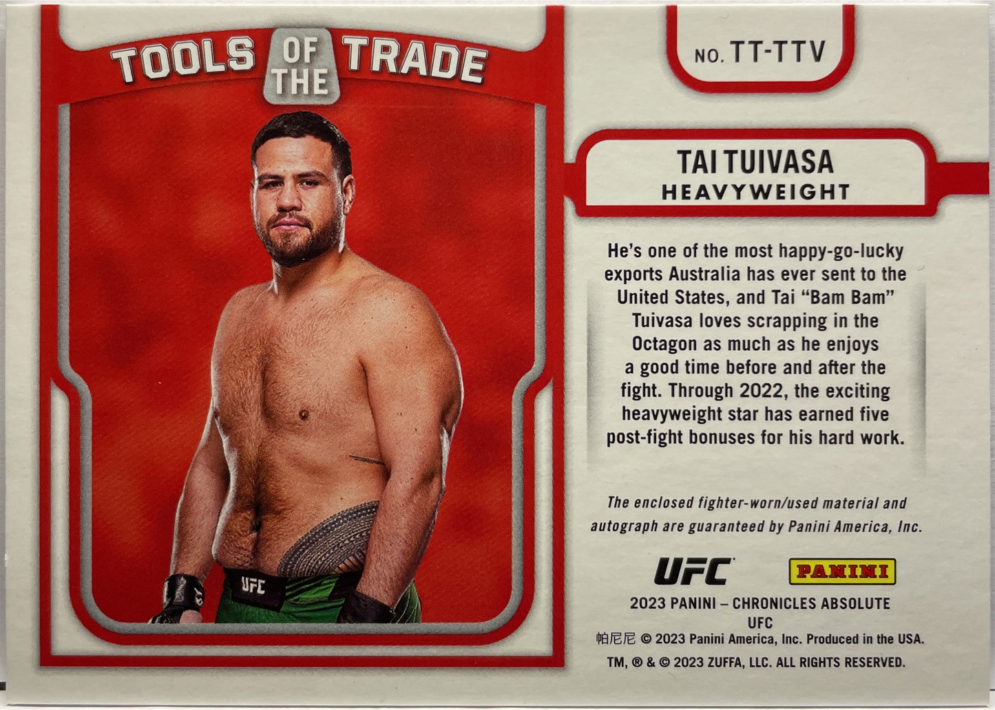 Tai Tuivasa 28/99 Patch Autograph Tools Of The Trade Absolute Chronicles UFC 2023