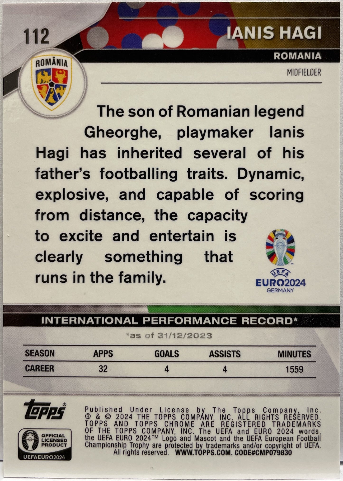 Ianis Hagi 149/199 Aqua Shimmer Topps Chrome Uefa Euro 2024