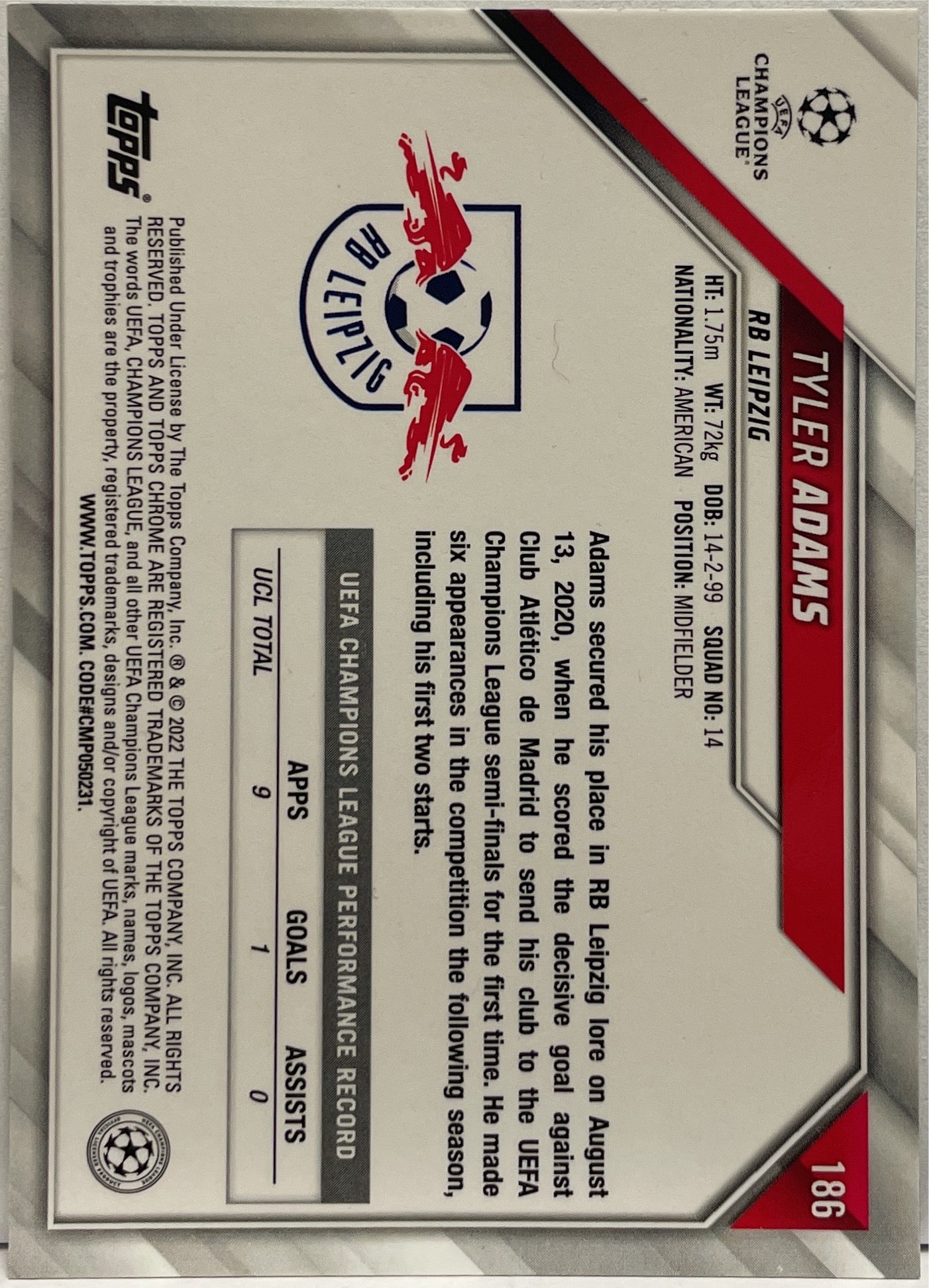 Tyler Adams Aqua Lava Topps Chrome UCL 2021/22