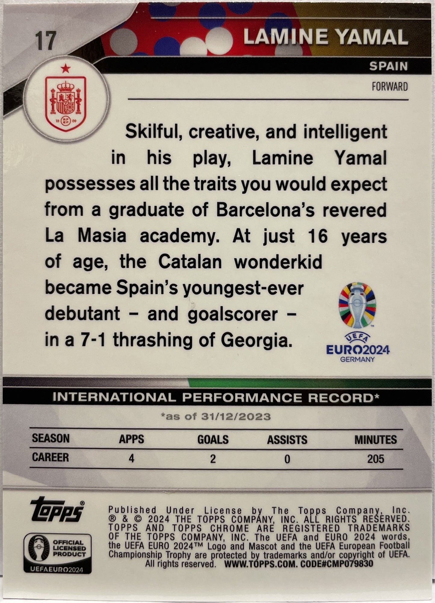 Lamine Yamal National Debut Topps Chrome Uefa Euro 2024