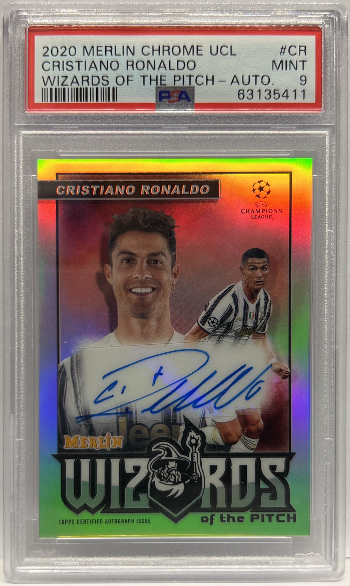 Cristiano Ronaldo 10/10 Autograph Wizards Of The Pitch Topps Chrome Merlin 2020/21 PSA 9
