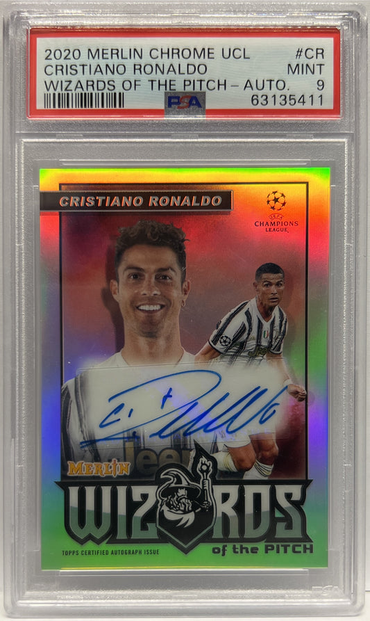 Cristiano Ronaldo 10/10 Autograph Wizards Of The Pitch Topps Chrome Merlin 2020/21 PSA 9