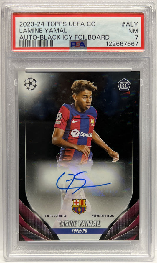 Lamine Yamal 10/10 Rookie Autograph Black Icy Foilboard Topps UCC 2023/24 PSA 7