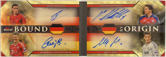 1/1 Musiala Schweinsteiger Matthaus Ozil Booklet Quad Autograph Superfractor Topps Finest UCC 2024/25 Bound By Origin