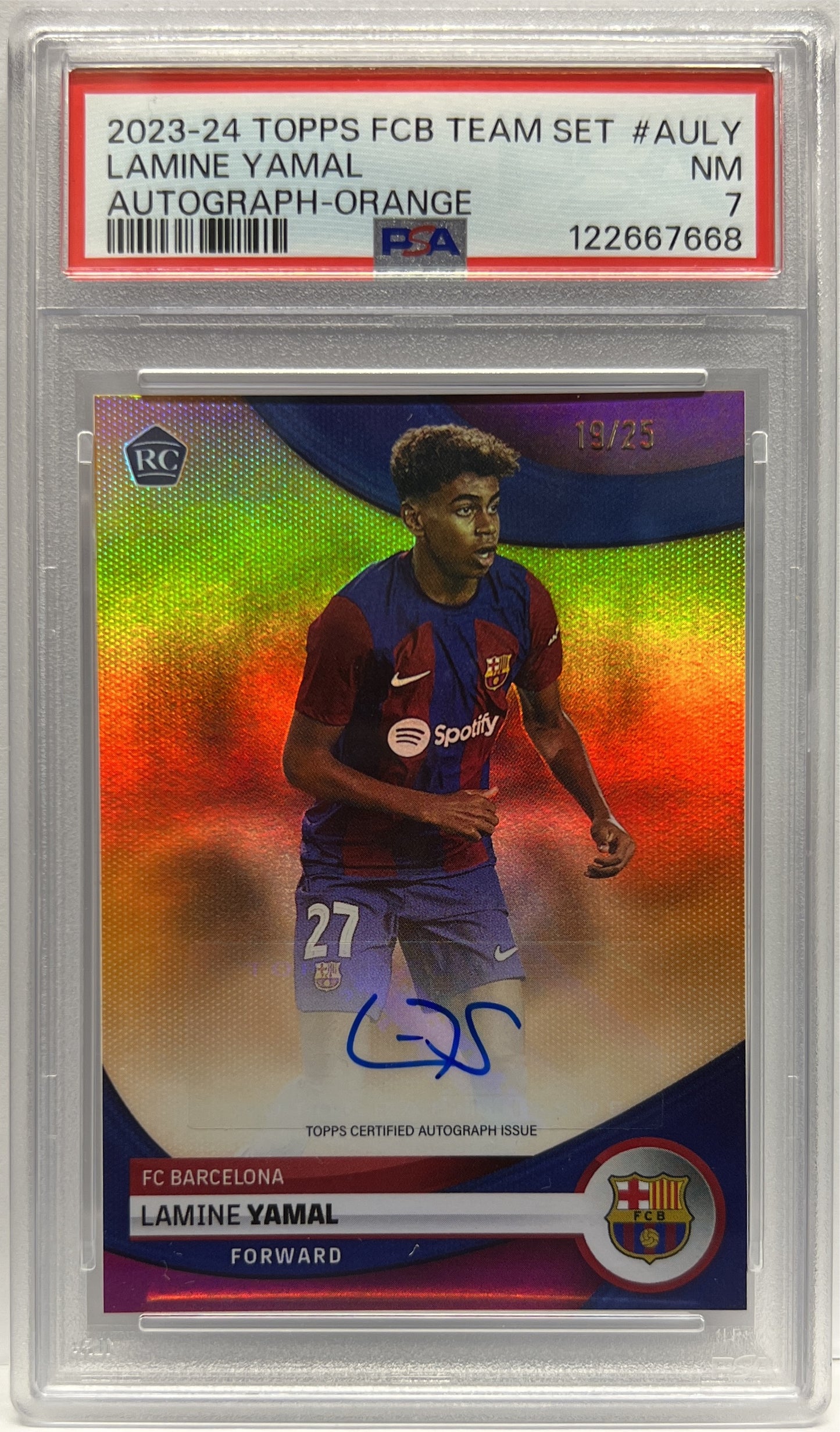 Lamine Yamal 19/25 Rookie Autograph Orange Topps FC Barcelona Team Set 2023/24 PSA 7