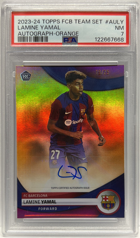 Lamine Yamal 19/25 Rookie Autograph Orange Topps FC Barcelona Team Set 2023/24 PSA 7