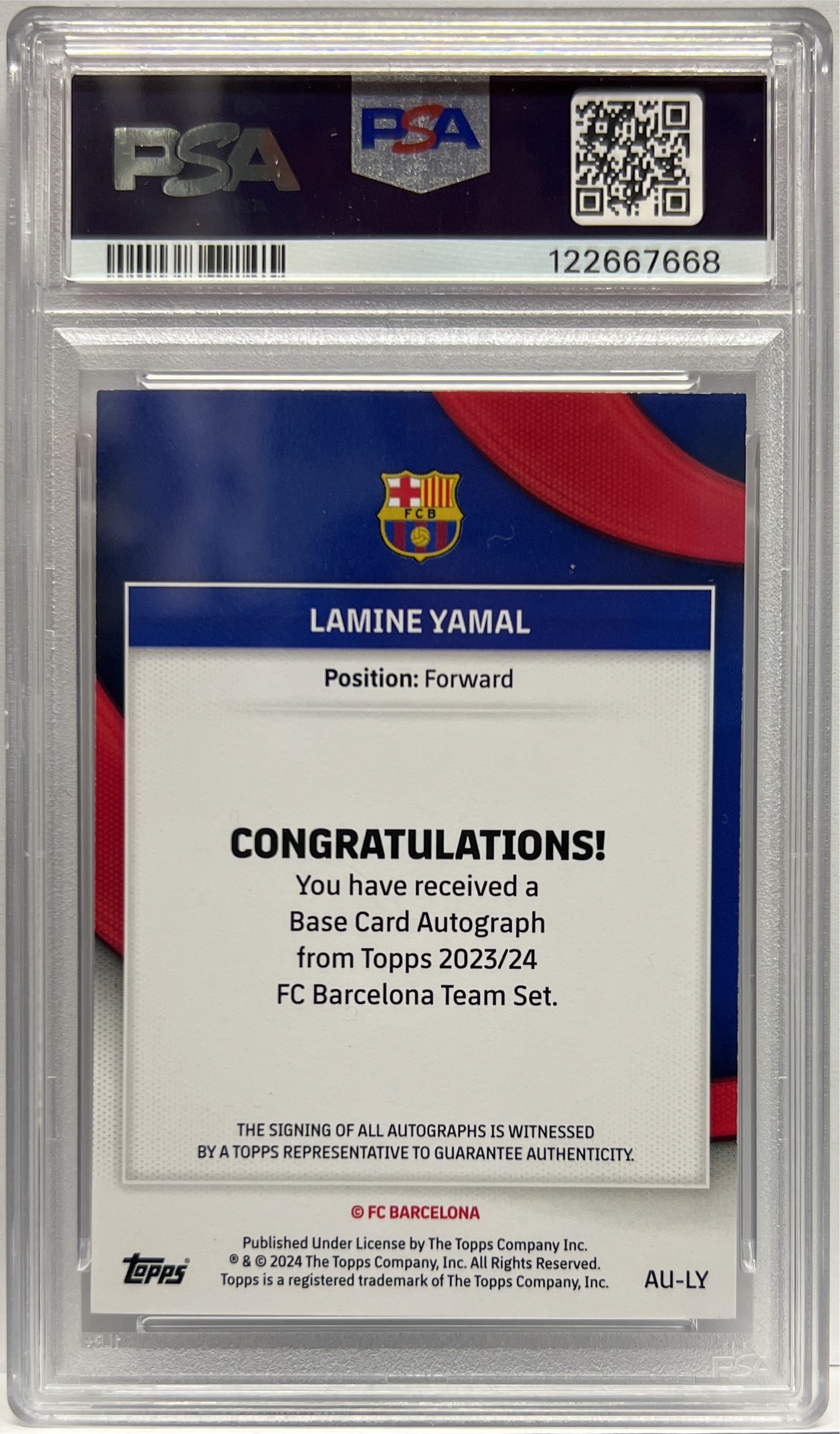 Lamine Yamal 19/25 Rookie Autograph Orange Topps FC Barcelona Team Set 2023/24 PSA 7