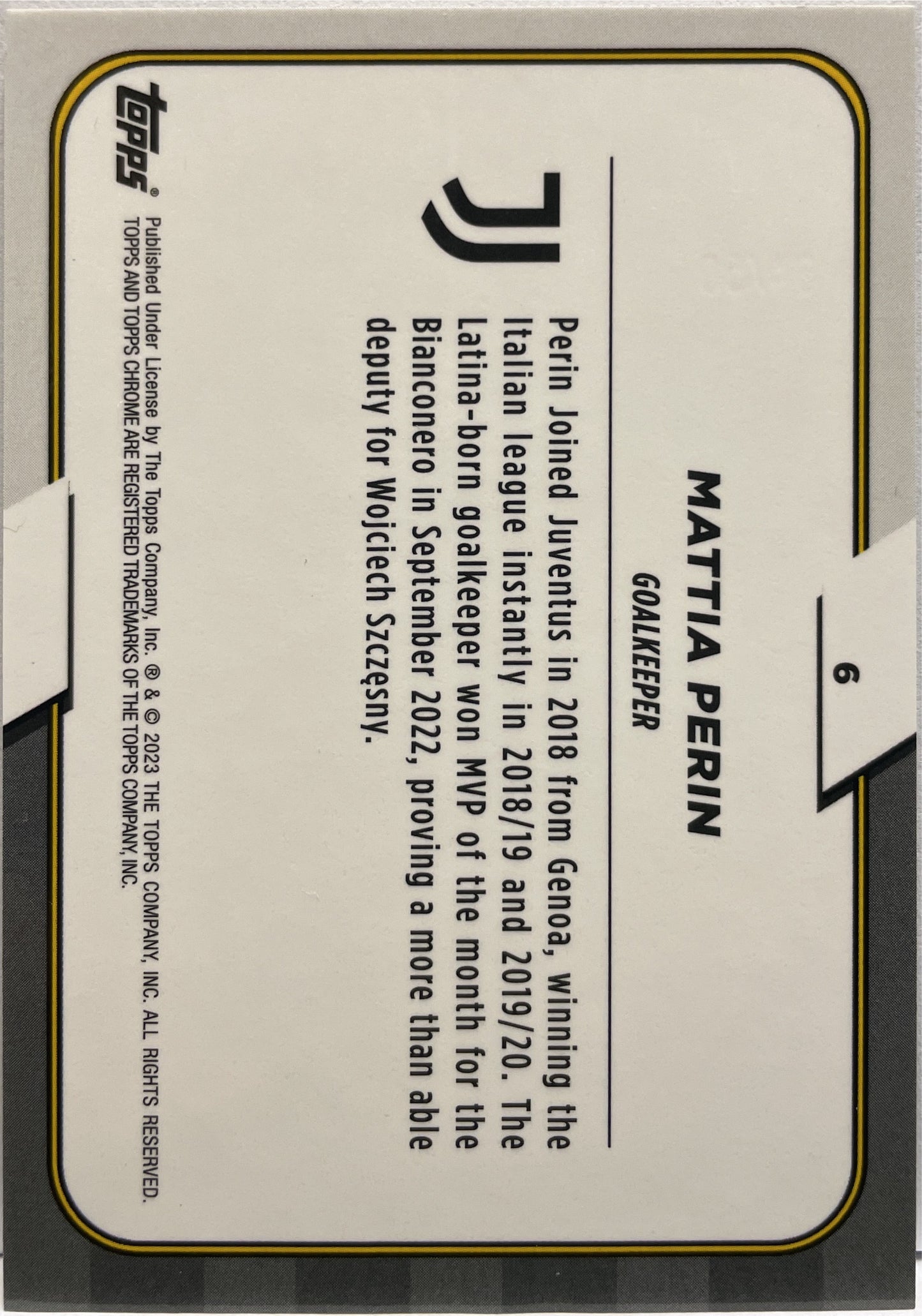 Mattia Perin 11/50 Gold Topps Chrome Juventus 2022/23