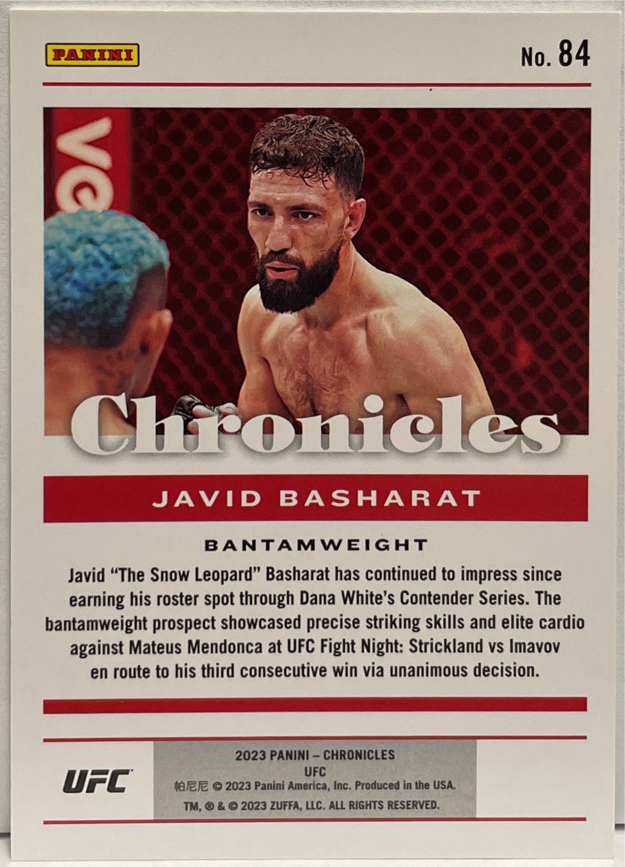Javid Basharat 178/199 Rookie Red Panini Chronicles UFC 2023