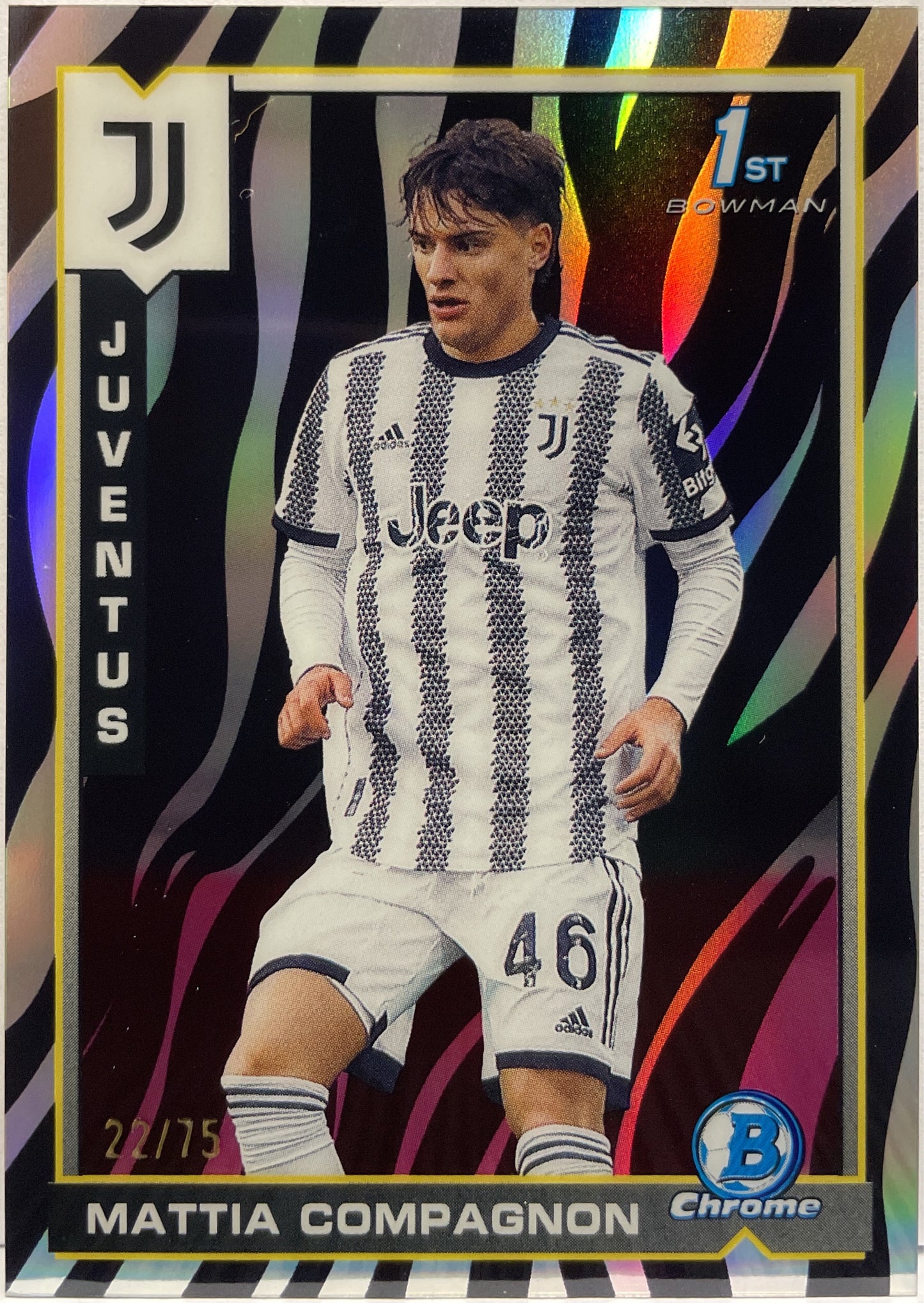 Mattia Compagnon 22/75 1ST Bowman Zebra Topps Chrome Juventus 2022/23