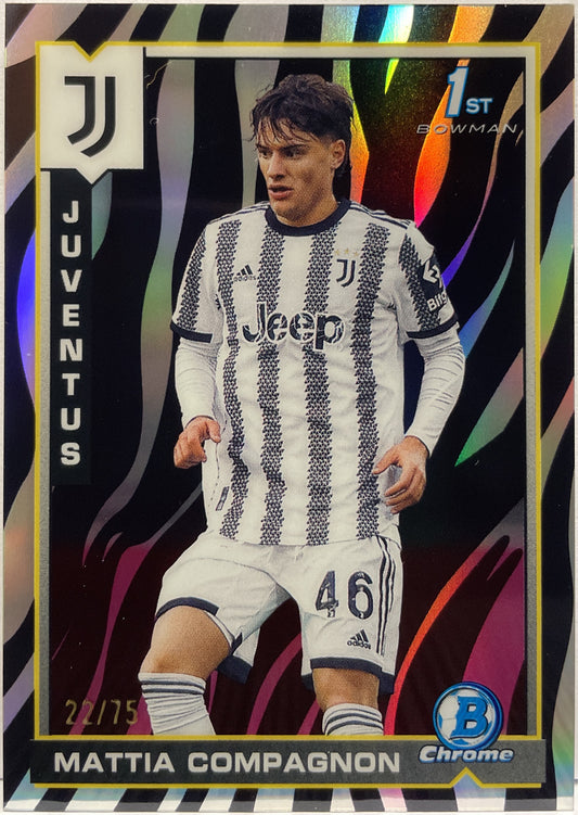 Mattia Compagnon 22/75 1ST Bowman Zebra Topps Chrome Juventus 2022/23