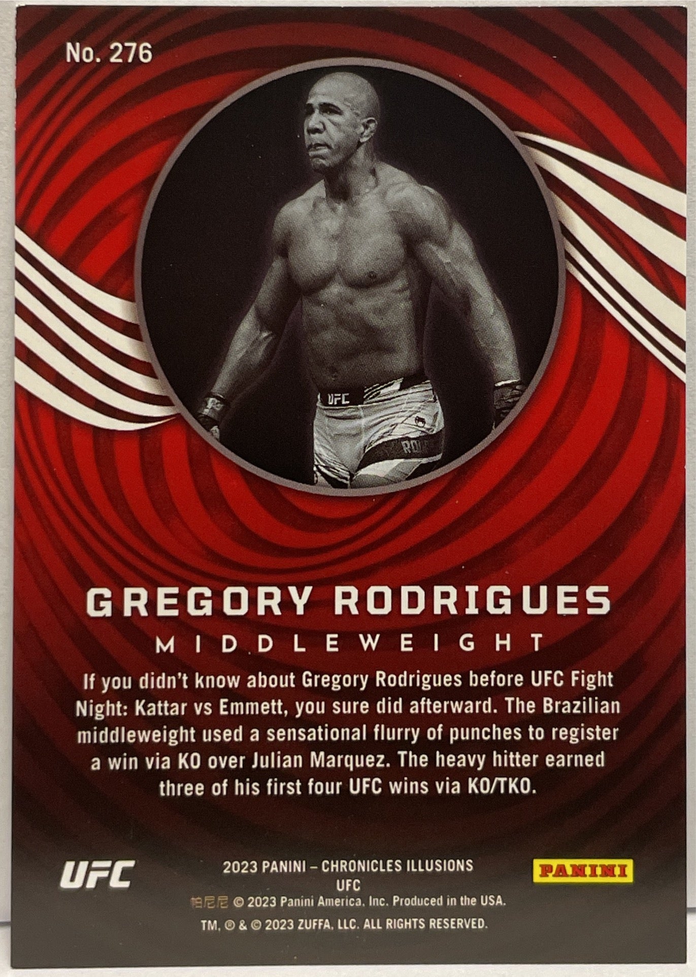 Gregory Rodrigues 56/99 Rookie Illusions Blue Panini Chronicles UFC 2023