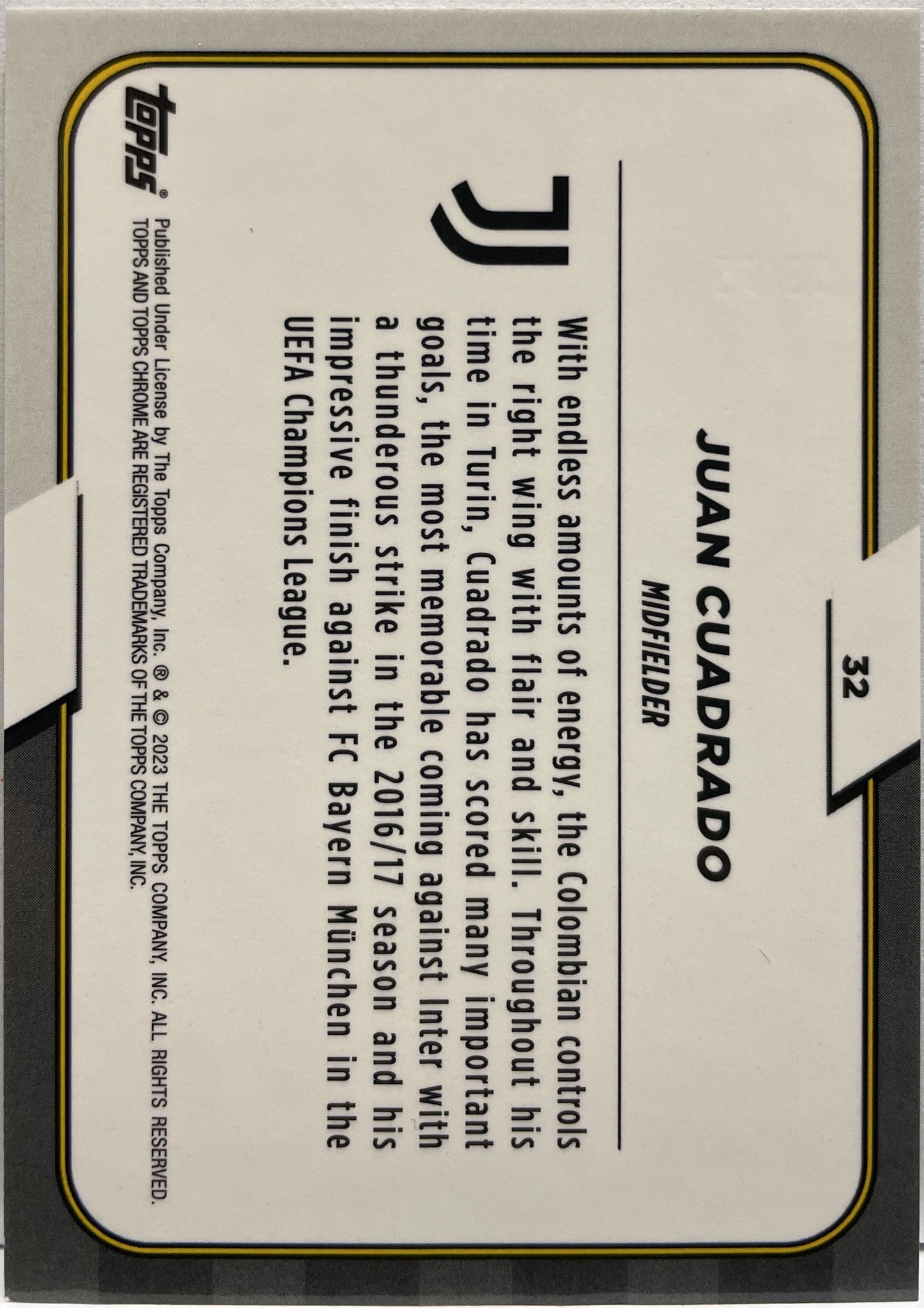 Juan Cuadrado 66/75 Zebra Topps Chrome Juventus 2022/23