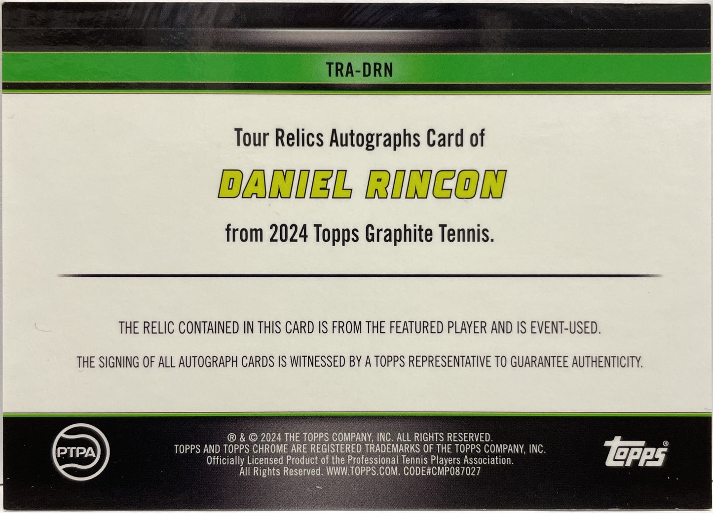 Daniel Rincon 20/25 Rookie Patch Autograph Topps Tennis Graphite 2024