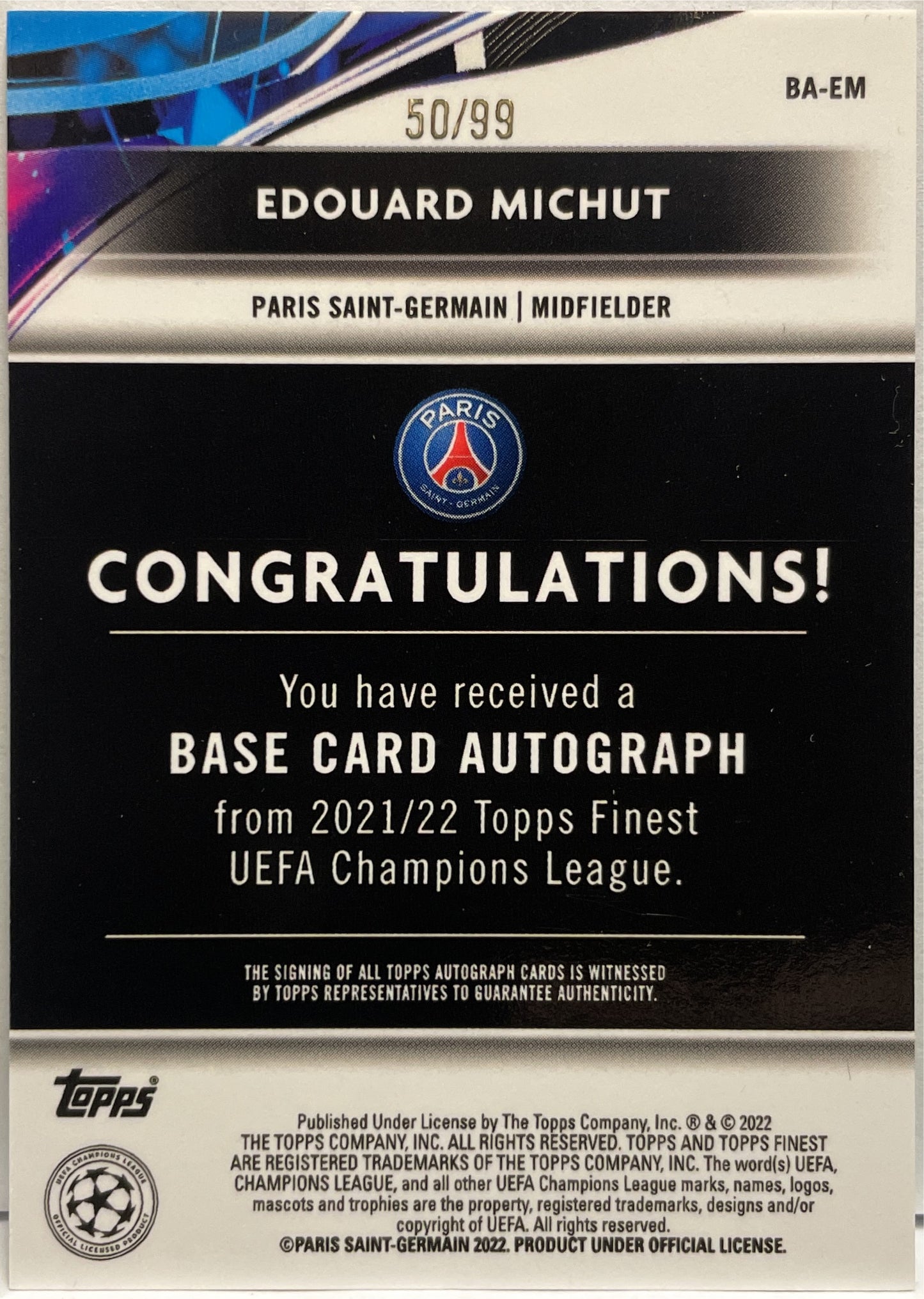 Edouard Michut 50/99 Rookie Autograph Green Topps Finest Bundesliga 2021/22