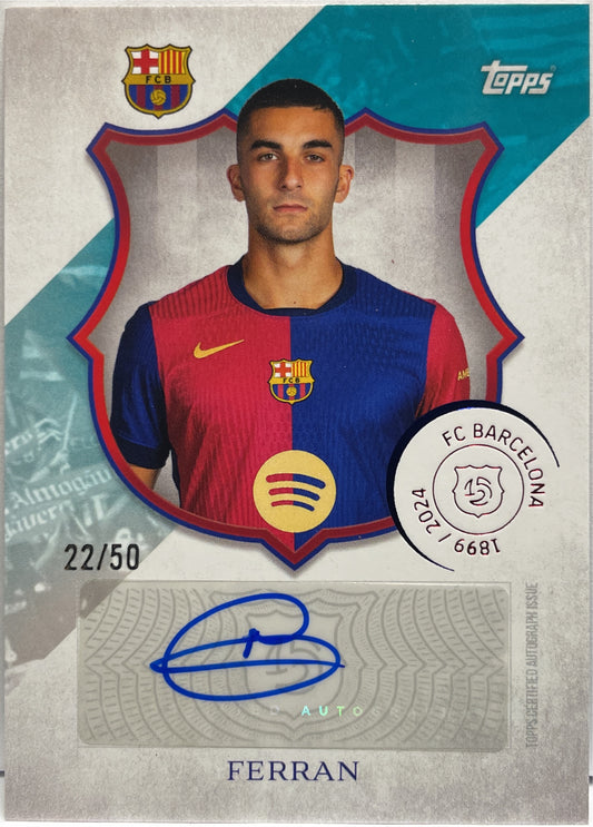 Ferran Torres 20/50 Autograph Aqua Topps Barcelona 125 2024/25