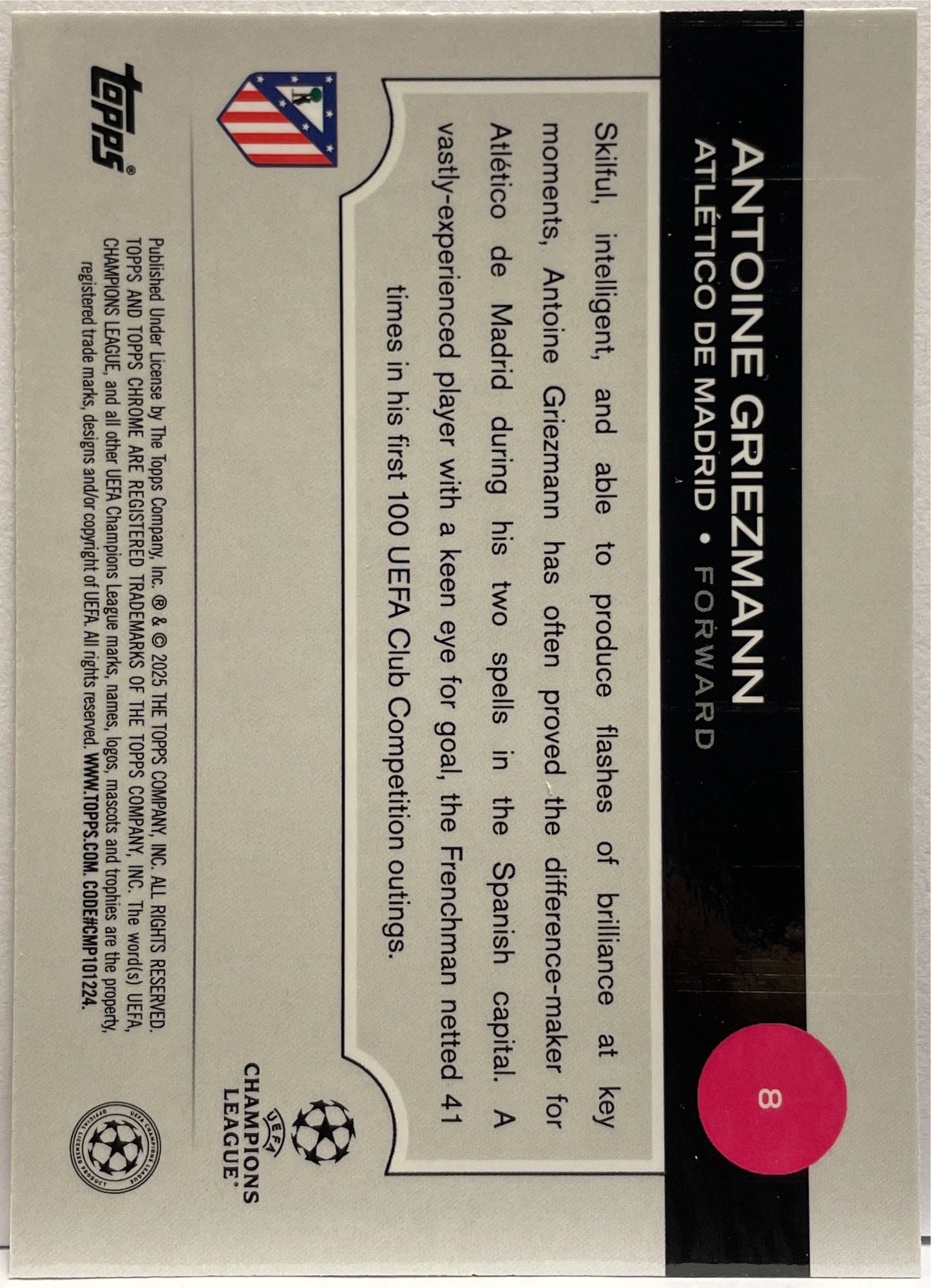 Antoine Griezmann 86/250 Pink Topps Chrome UCC 2024/25